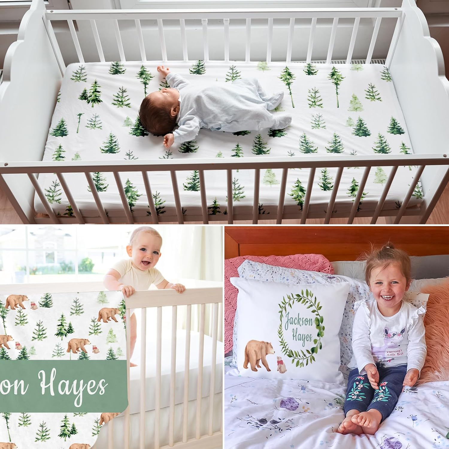 Juego de sábanas ajustables para cuna para bebé juego de ropa de cama personalizado para cuna de 3 piezas con nombre, juego de ropa de cama para