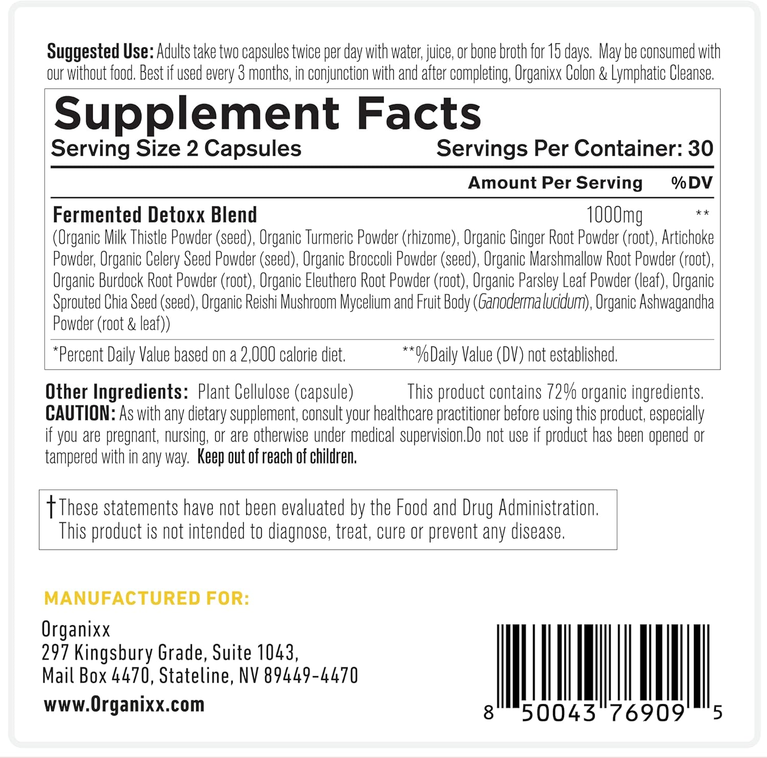 Organixx Suplemento de limpieza desintoxicante de hígado y riñón, extracto de planta + suplementos de hierbas para la salud digestiva, apoyo al