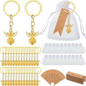 MTLEE Juego de 50 llaveros con dije de ángel de la guarda, incluye colgante de ángel, bolsas de organza, etiquetas de agradecimiento para bautismo MTLEE Juego de 50 llaveros con dije de ángel de la guarda, incluye colgante de ángel, bolsas de organza, etiquetas de agradecimiento para bautismo