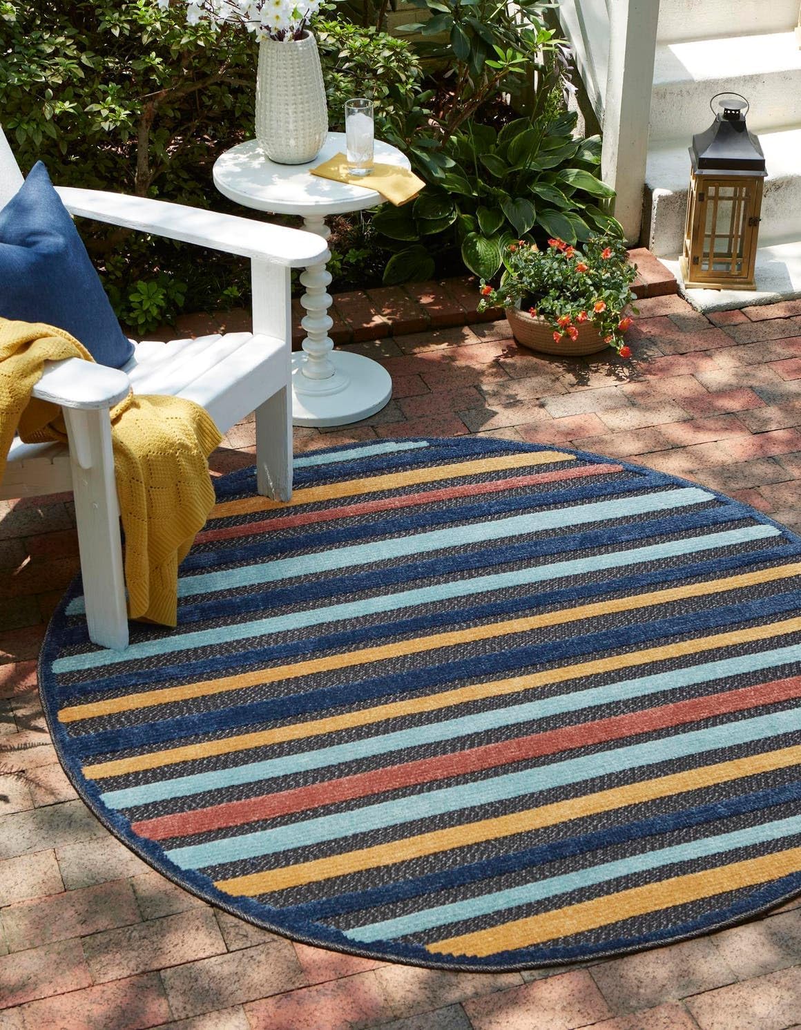 Unique Loom Belize Outdoor Collection – Alfombra de área Altun (3 pies 3 pulgadas, redonda, carbónazul claro)