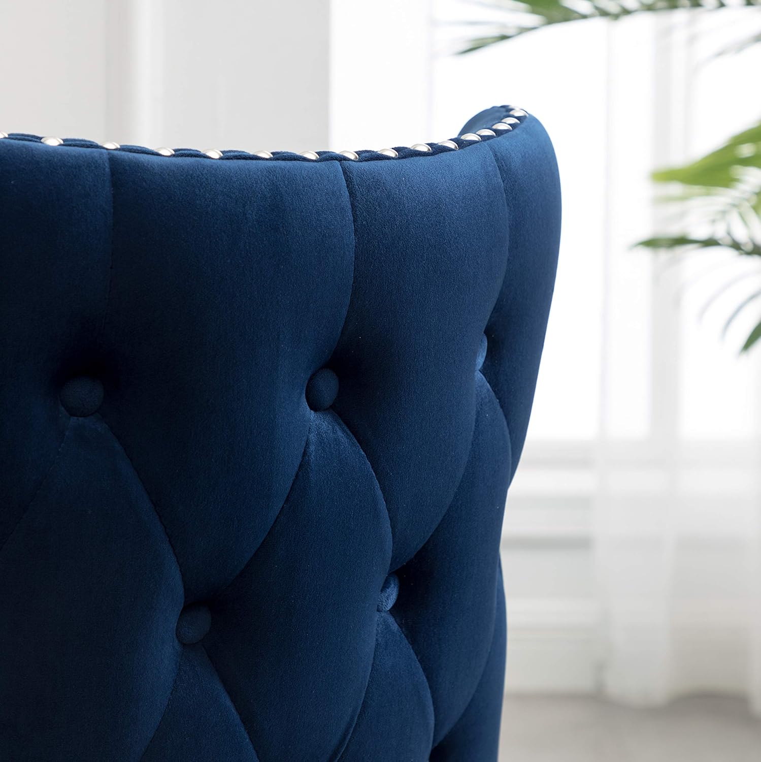 Roundhill Furniture Lindale – Silla decorativa tapizada de terciopelo, con ribete de clavos, color azul