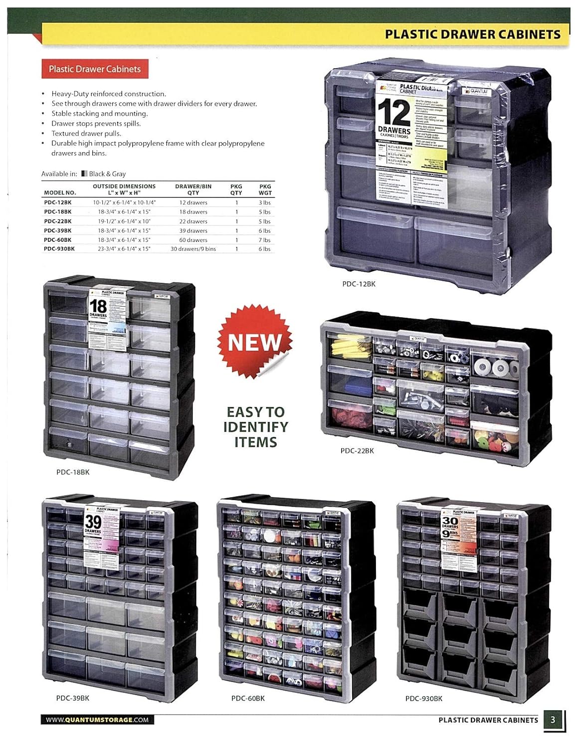 QUANTUM STORAGE SYSTEMS PDC-12BK – Gabinete de cajón de almacenamiento de piezas de plástico transparente y manualidades, 12 cajones
