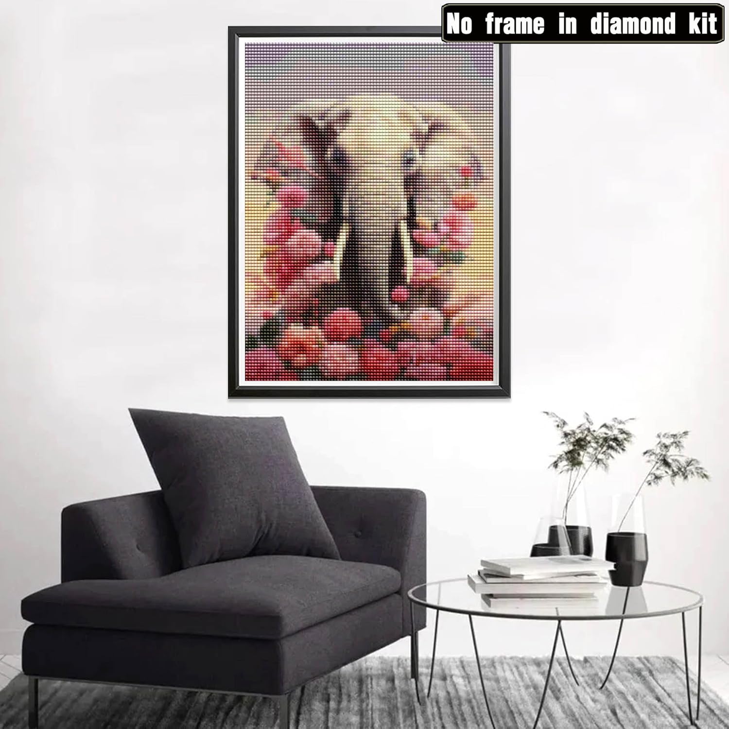 Sheehow – Kit de pintura de diamante 5D para adultos, flor de elefante, arte de diamante de taladro completo, imágenes de gemas de bricolaje, arte
