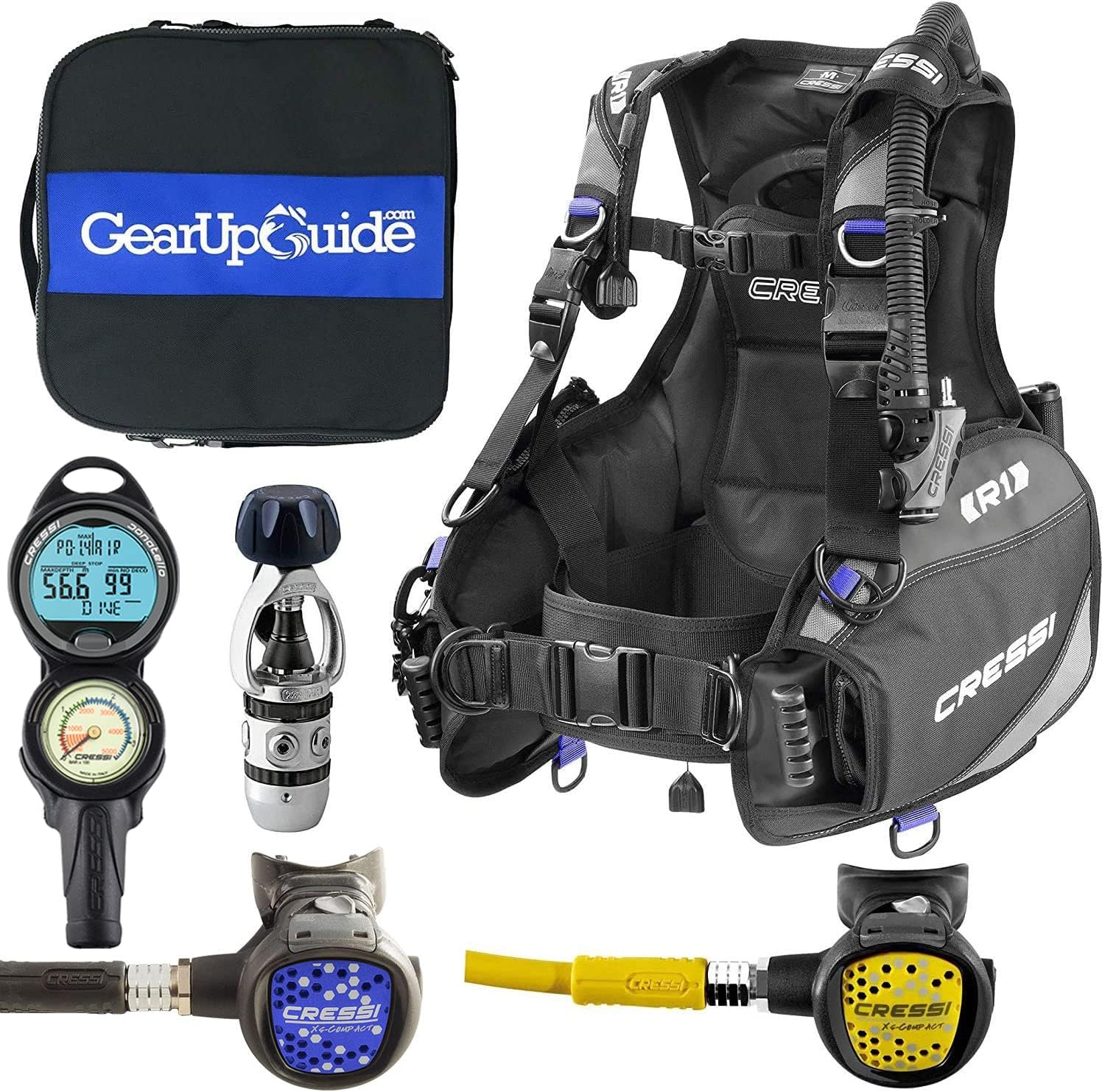 Cressi R1 BCD Donatello Equipo de Buceo AC2 Regulador Compacto Set GupG Reg Bolsa Buceo Paquete de Buceo