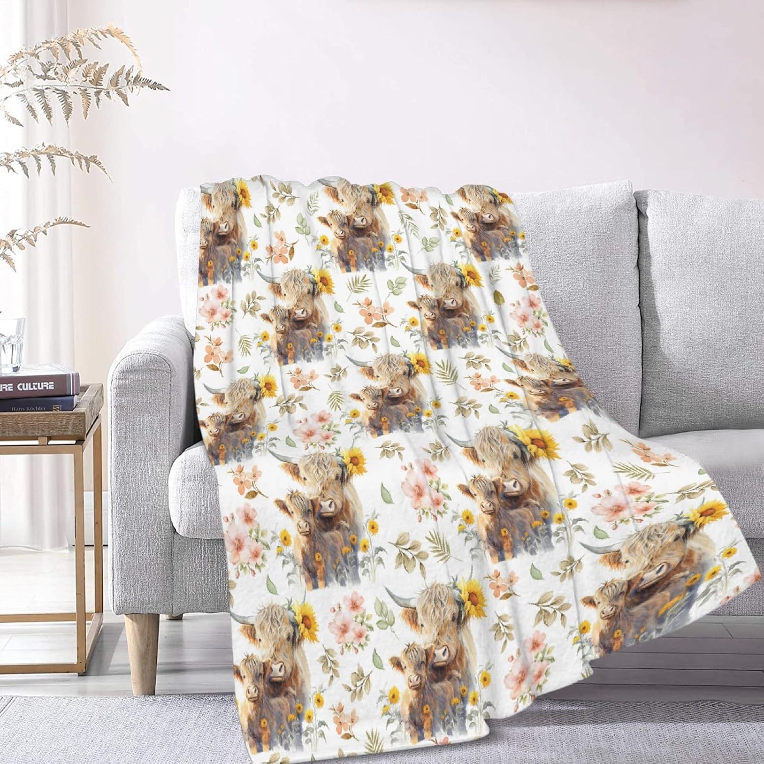 Highland Cow – Manta de franela ultra suave y acogedora, manta de forro polar ligera y mullida, manta de felpa cálida para sofá, cama, 40 x 50