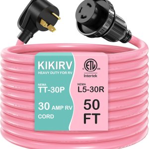 KIKIRV Cable de alimentación RV de 30 amperios y 50 pies con conector de bloqueo, cable de alimentación resistente de 30 A, macho TT-30P y hembra de KIKIRV Cable de alimentación RV de 30 amperios y 50 pies con conector de bloqueo, cable de alimentación resistente de 30 A, macho TT-30P y hembra de