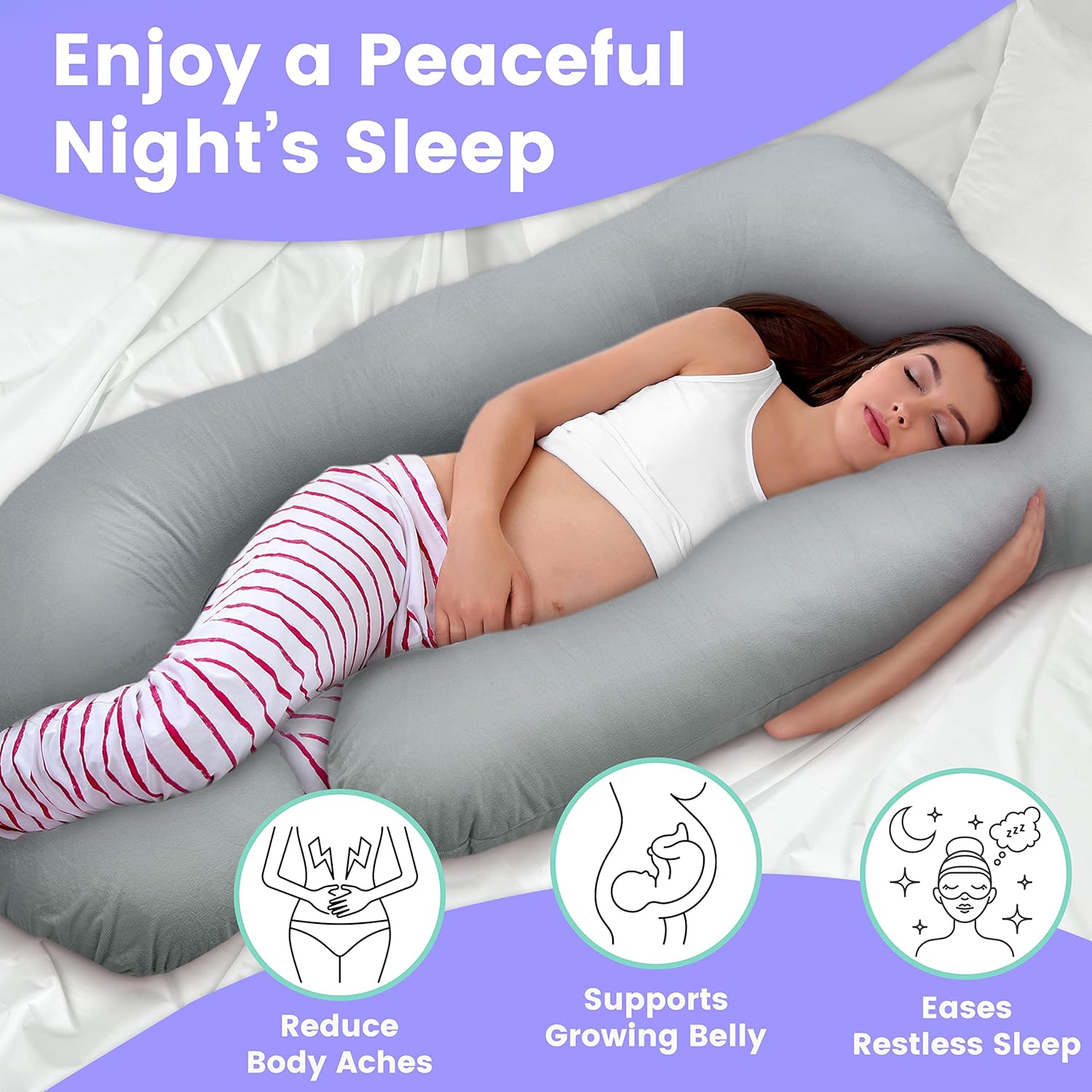 Almohadas de embarazo para dormir, almohada de cuerpo completo en forma de U, almohada de maternidad refrescante de 55 pulgadas para mujeres