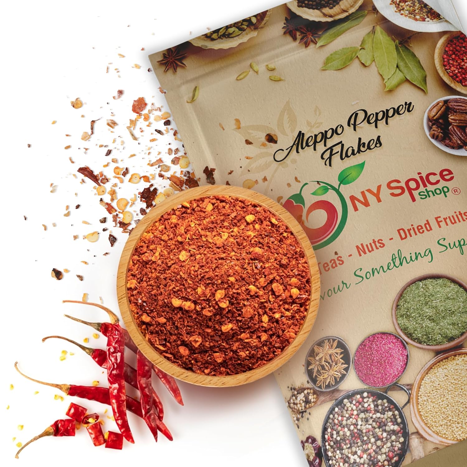 NY SPICE SHOP Aleppo Pepper Flakes  Copos de especias de condimento triturado de 3 libras  Chile turco triturado  Cocina de Oriente Medio y