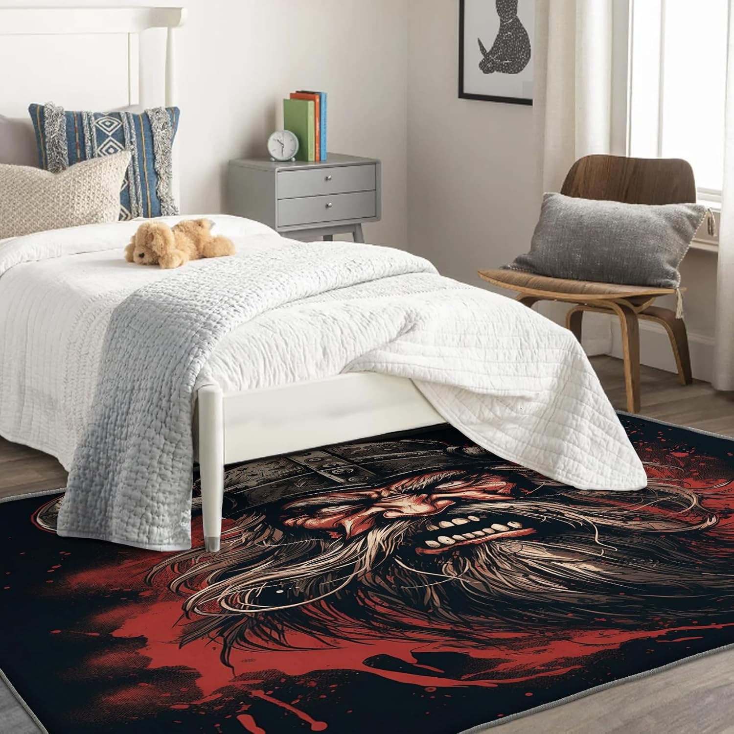 Viking Rug – Alfombra de 4 x 5 pies, alfombra de guerrero para dormitorio, sala de estar, lavable, antideslizante, suave, alfombra grande de pelo