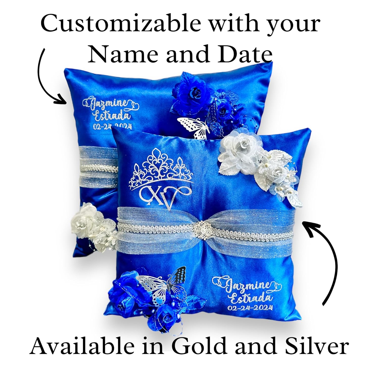 Quinceañera Pillow Set  Sweet 16 Full Set, Quinceanera’s Accessories (Blue, Shoe Pillow)
