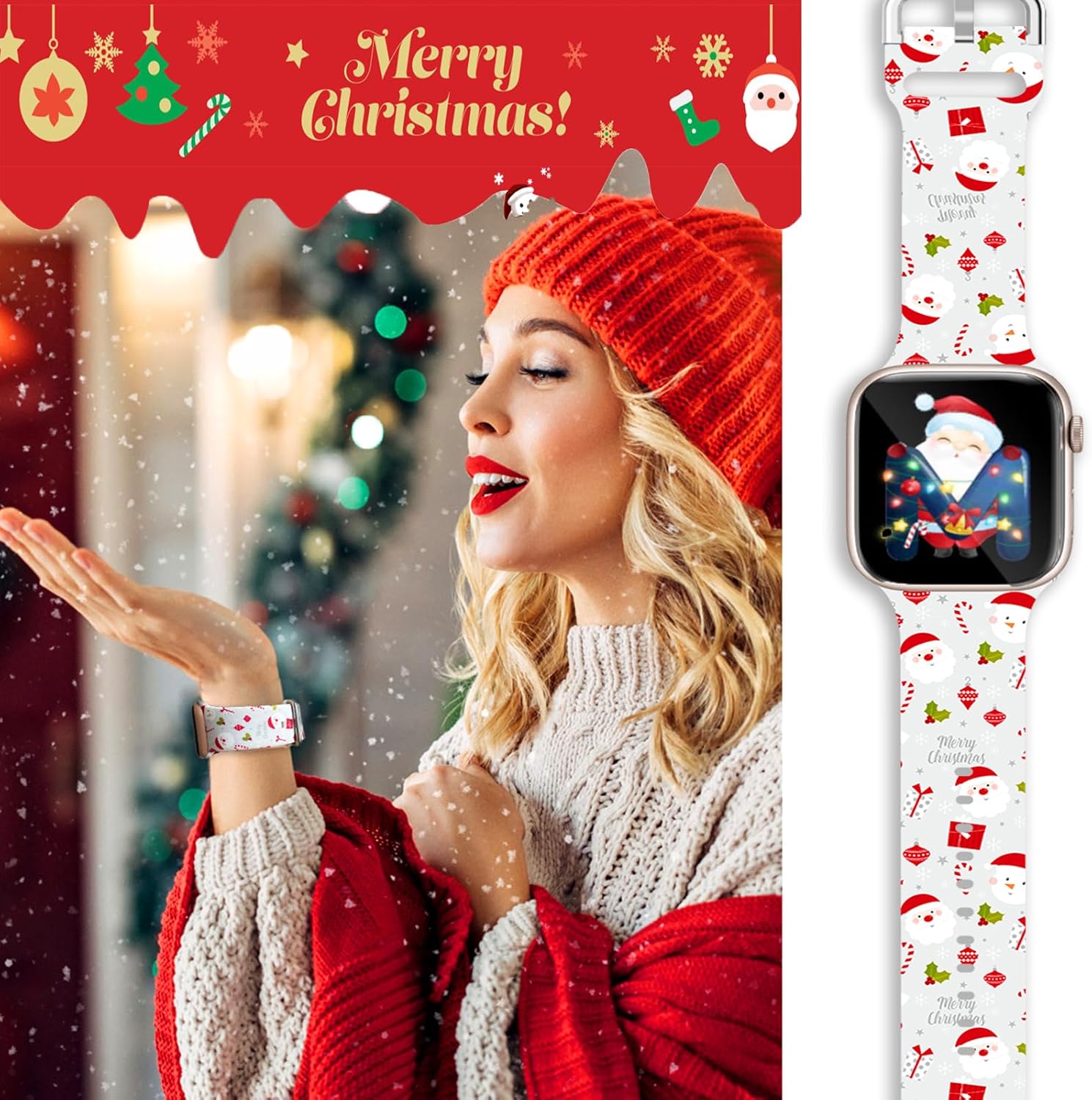 Correa de Navidad y Acción de Gracias compatible con Apple Watch de invierno, correa suave con estampado de invierno, 3 paquetes de 1.496 in, 1.575