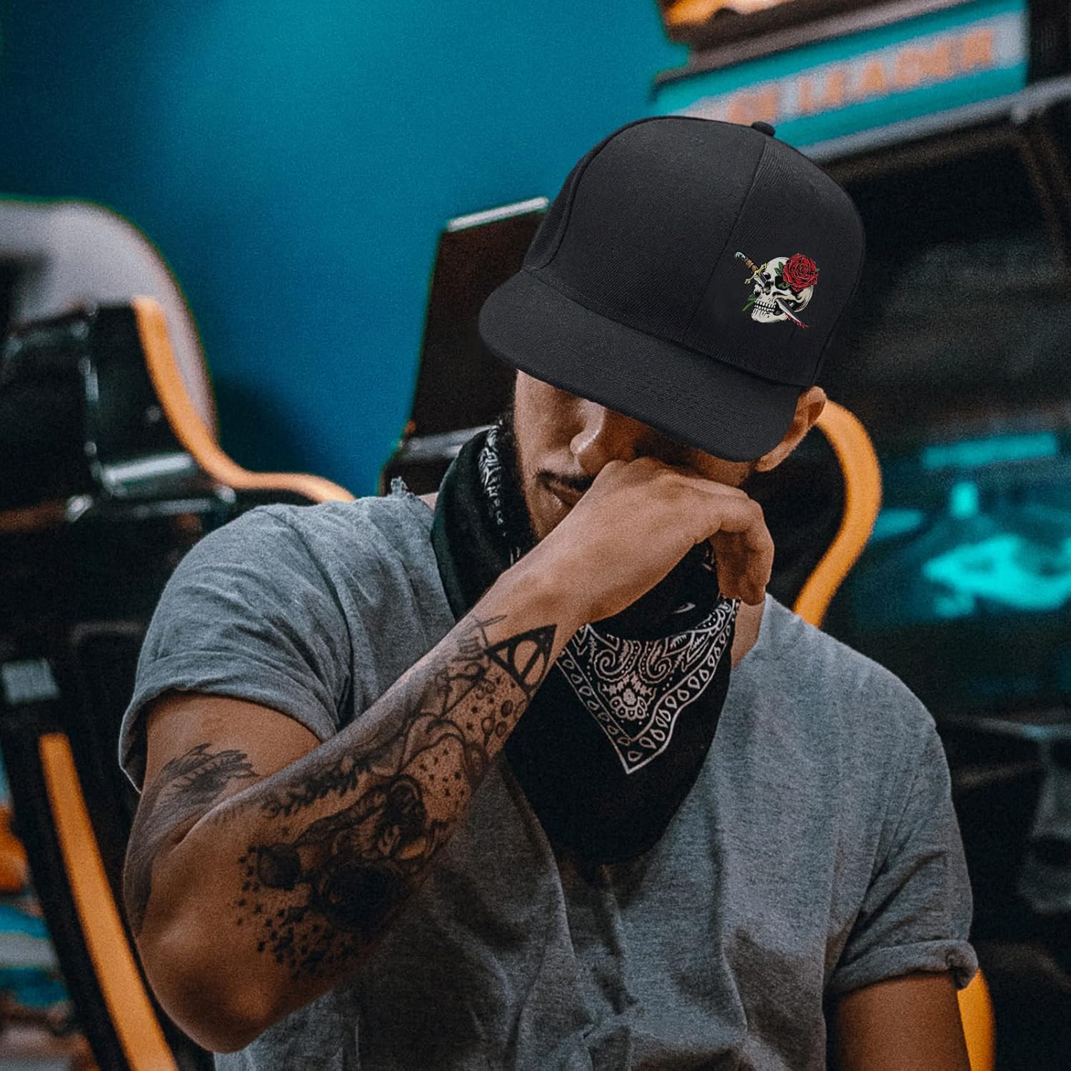 Sombreros Snapback para hombre, gorra negra plana con visera de camionero a presión, sombrero de calavera ajustable, para parrilla, pescador