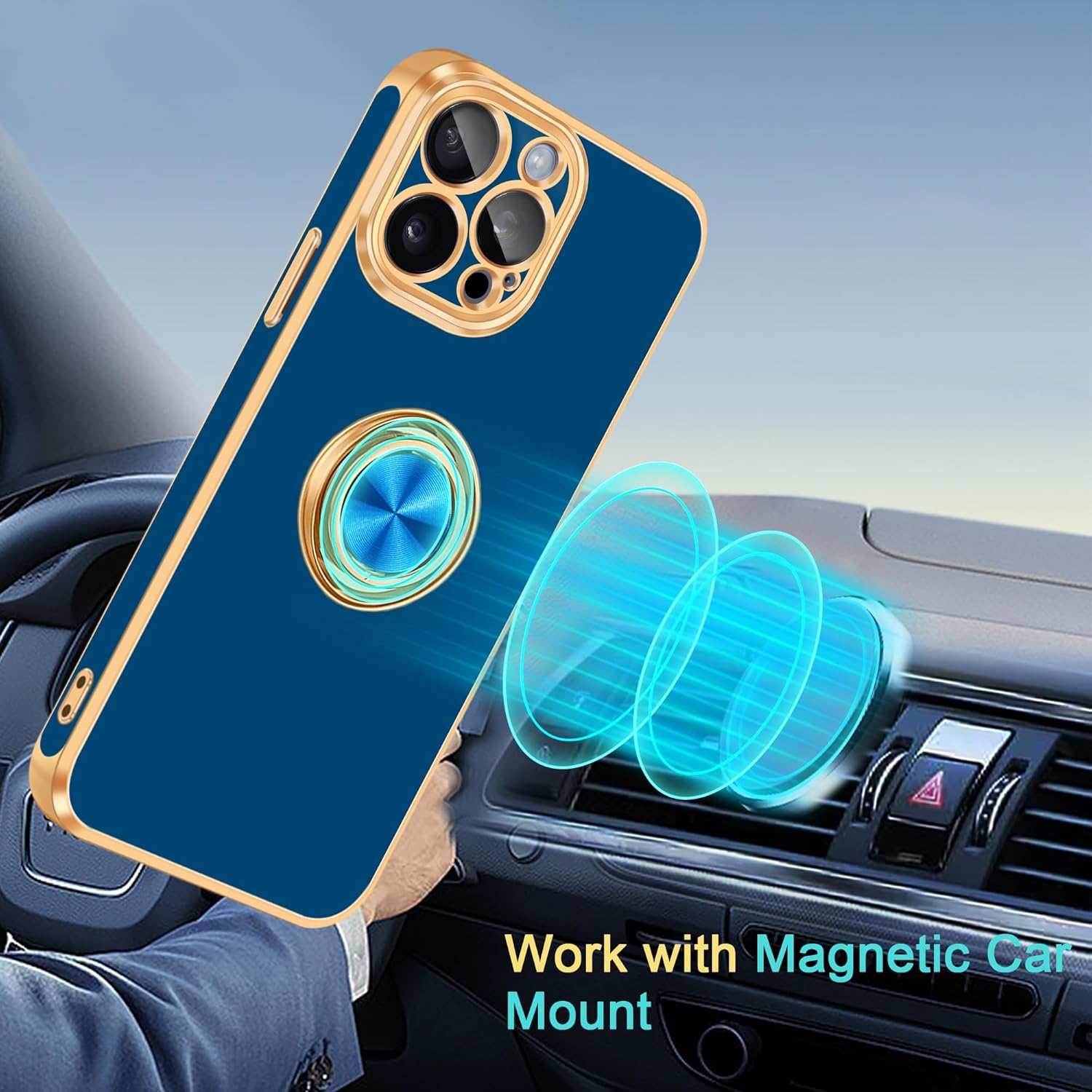 Fingic Funda para iPhone 15 Pro Max con soporte de anillo de 360 soporte magnético para automóvil Lindo soporte delgado para mujeres y niñas, funda