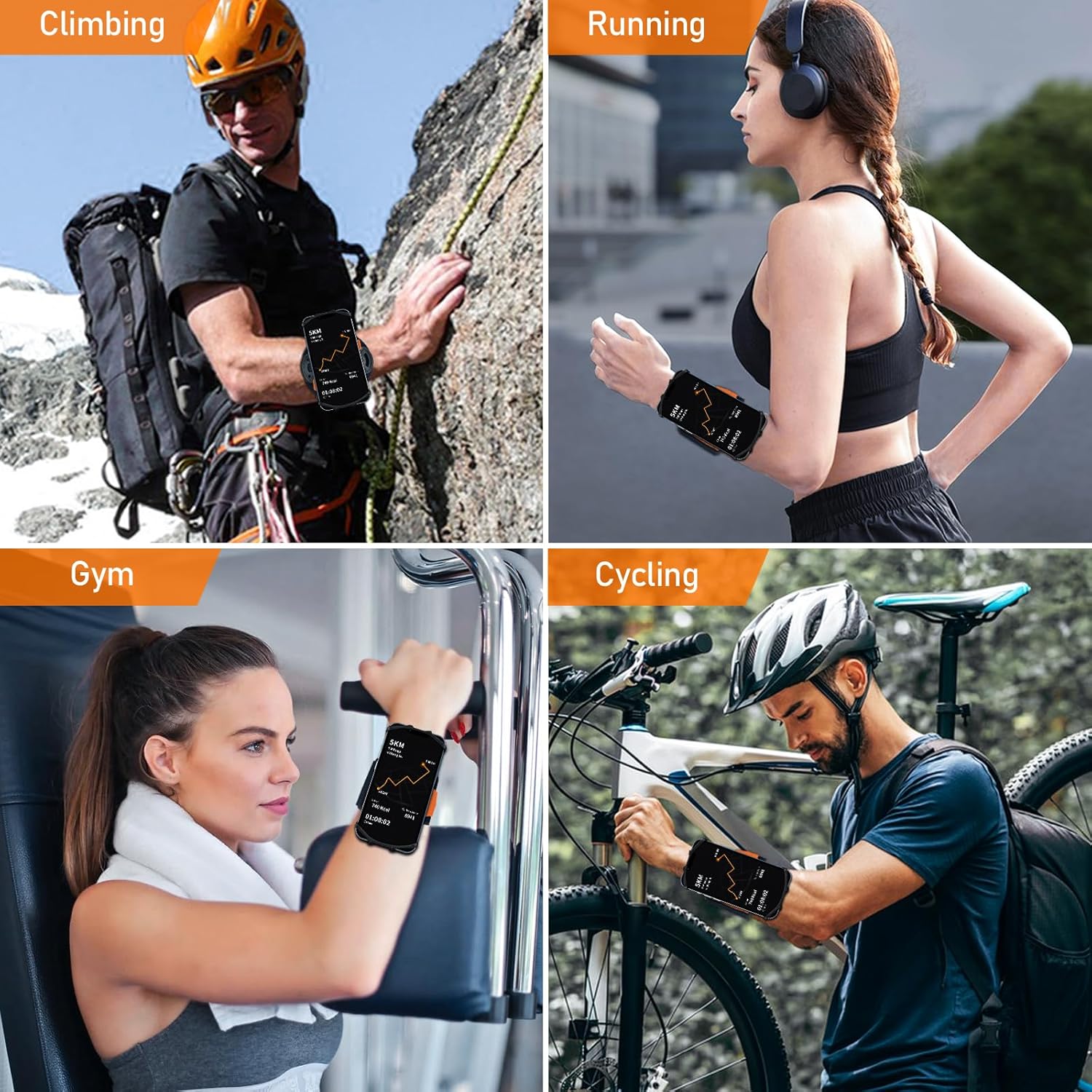 Soporte para teléfono para correr, muñequera giratoria de 360 y desmontable, compatible con todos los teléfonos celulares de 4.5 a 7 pulgadas para
