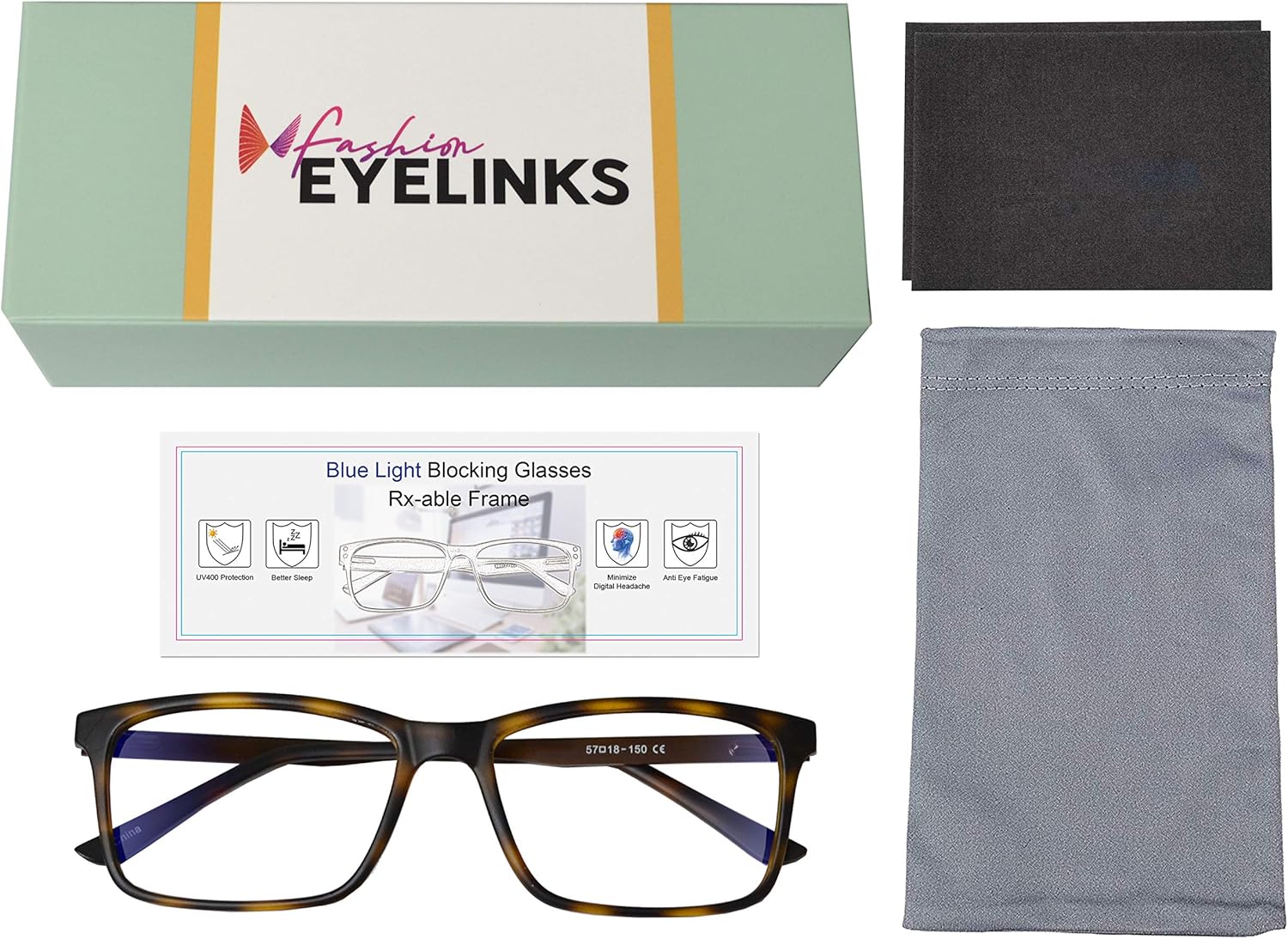 Fashion Eyelinks Gafas con bloqueo de luz azul, marco óptico Rx-able TR90, bisagra de resorte, juegos de computadora para hombres y mujeres