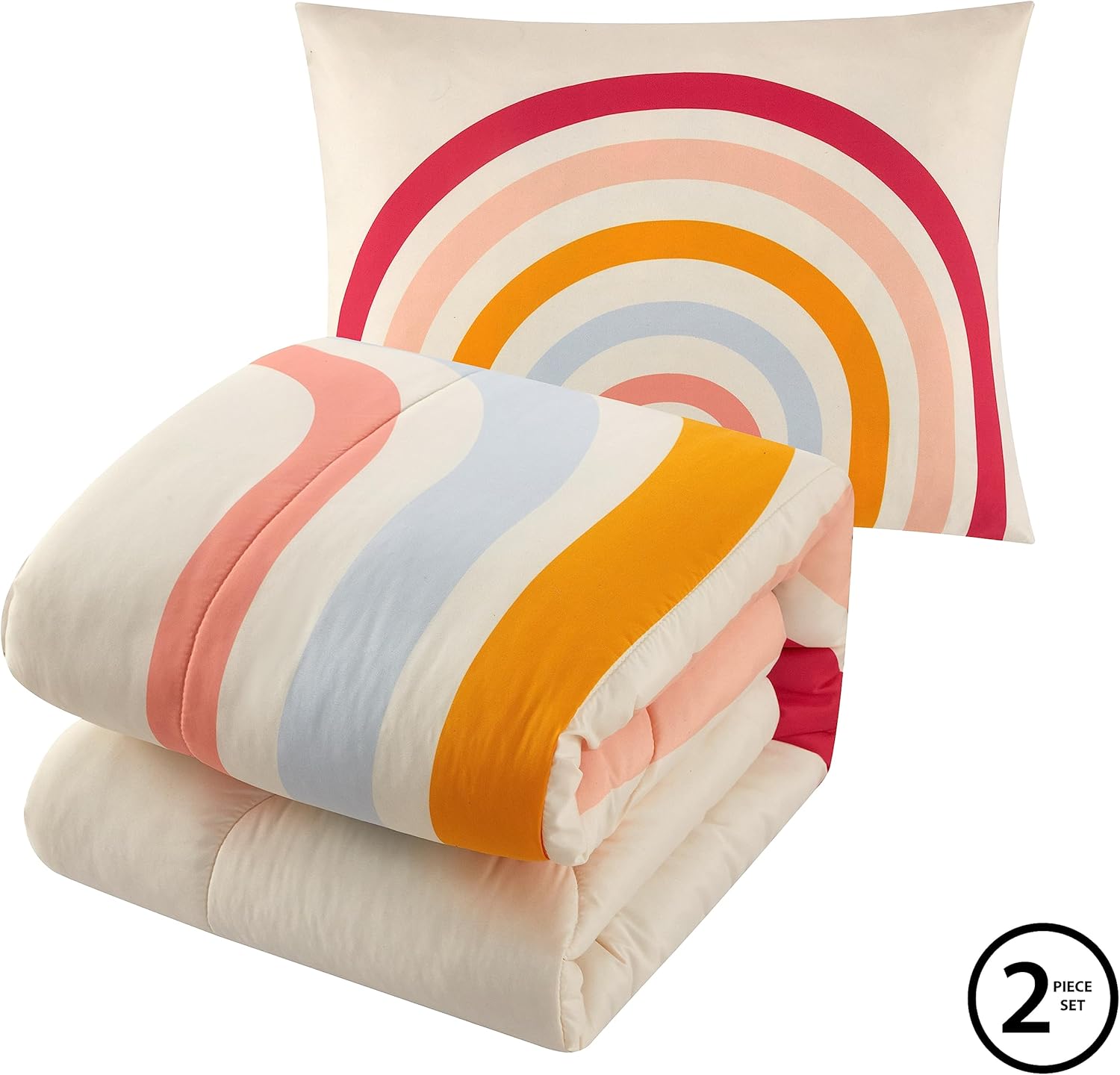 Heritage Kids Easy Wash – Juego de edredón de microfibra ultra suave y acogedor con edredón y funda, diseño moderno de arco iris, tamaño individual