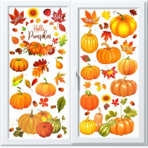 HOWAF Decoraciones de calabaza de Acción de Gracias, 9 hojas de calcomanías de ventana de doble cara de Hello Pumpkin para otoño, cosecha de Acción HOWAF Decoraciones de calabaza de Acción de Gracias, 9 hojas de calcomanías de ventana de doble cara de Hello Pumpkin para otoño, cosecha de Acción
