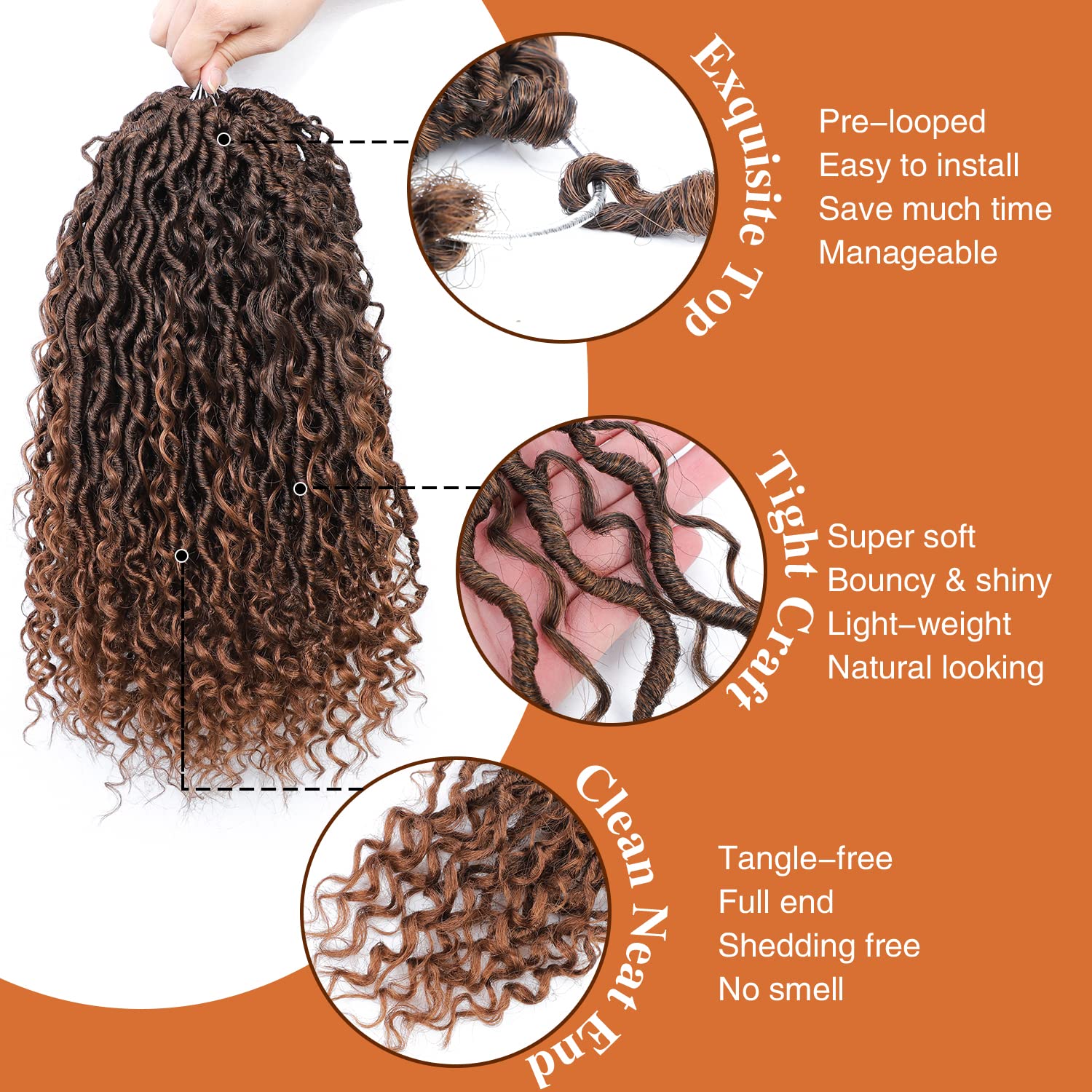 Cabello de ganchillo Goddess Locs de 14 pulgadas, 6 paquetes de cabello sintético de ganchillo con extremos rizados, cabello de ganchillo para