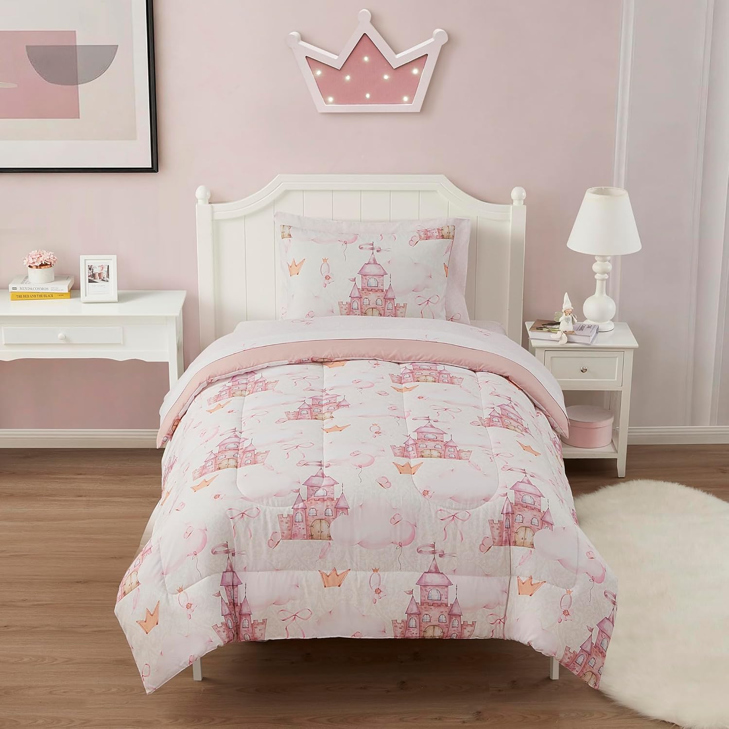 Juego de ropa de cama para niños y niñas, juego de sábanas y edredón impresos, tamaño individual, princesa de cuento de hadas