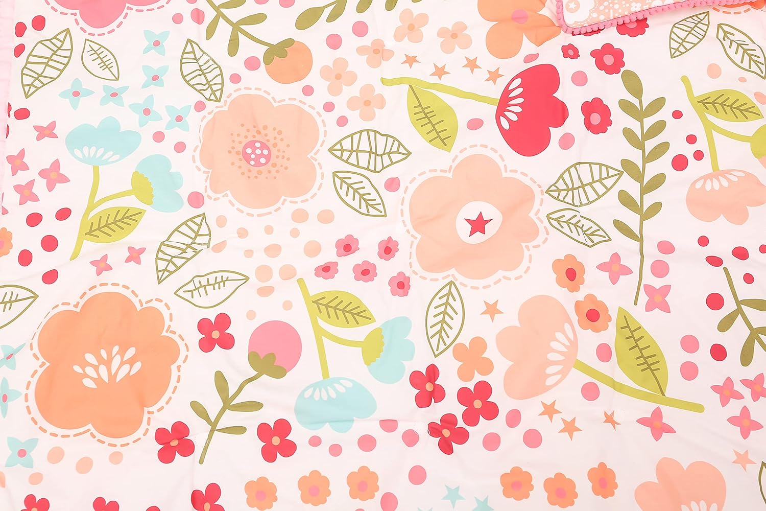 Juego de ropa de cama para cuna de guardería floral rosa para niñas, juego de cama de 4 piezas de acuarela con flores rosas con cenefa de ventana