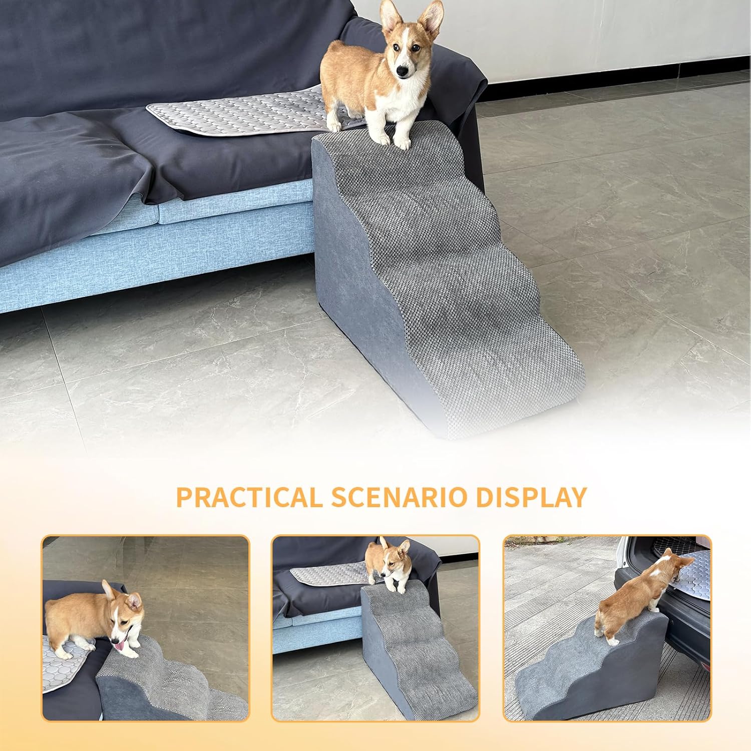 Escaleras para perros para cama, 4 escalones, escaleras para perros pequeños y mascotas, para camas altas y sofá, rampas para perros pequeños