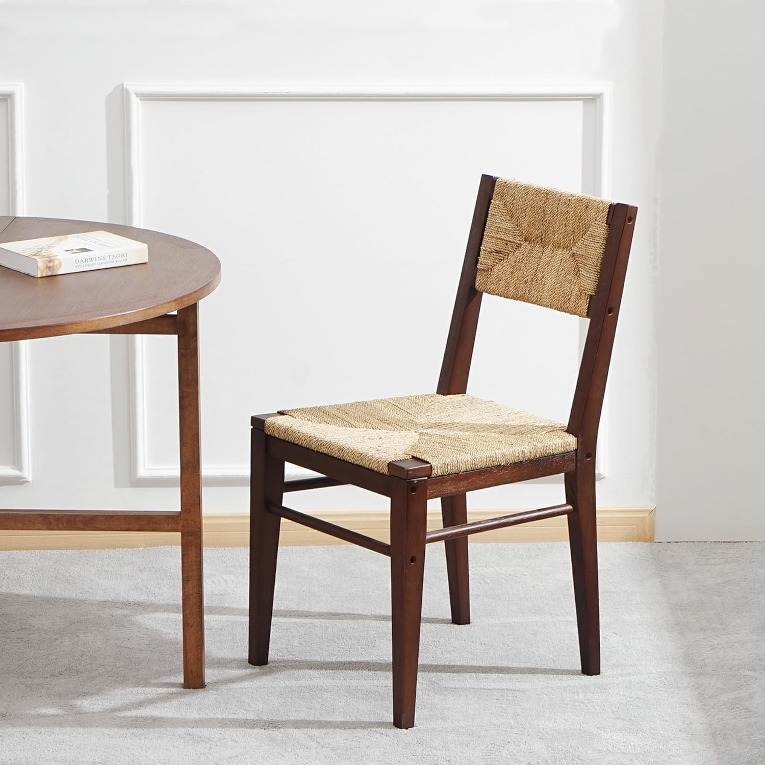 XINNAN Juego de 2 sillas de comedor, sillas de comedor modernas de mediados de siglo, sillas de cocina y comedor, asientos tejidos a mano con marco