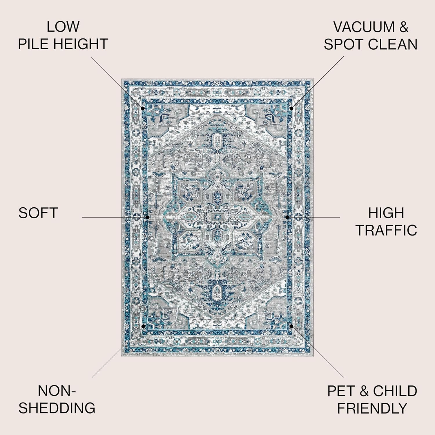 JONATHAN Y MDP106A-5 – Alfombra moderna de medallón persa vintage tradicional para interiores, fácil de limpiar, para dormitorio, cocina, sala de