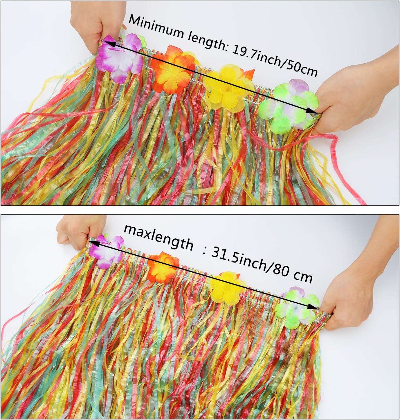 Shappy Juego de 2 faldas hula hawaianas de hierba Luau falda de baile con Leis para mujer, pulseras de flores, diadema y collar