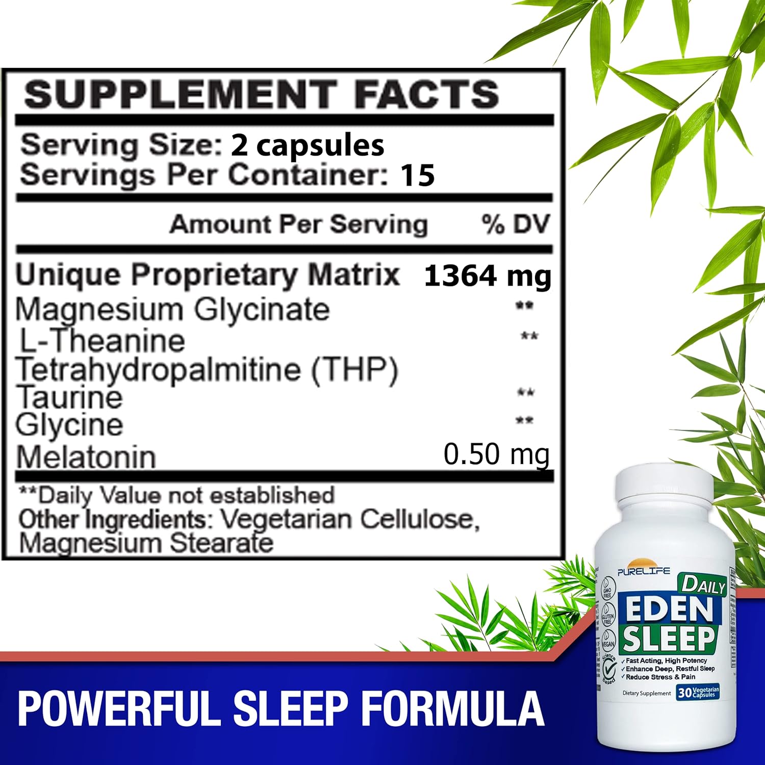 Eden Daily Sleep Nueva fórmula libre de GABA  Duerme más rápido, relaja tus músculos, promueve un sueño profundo y reparador (30 cápsulas veganas)