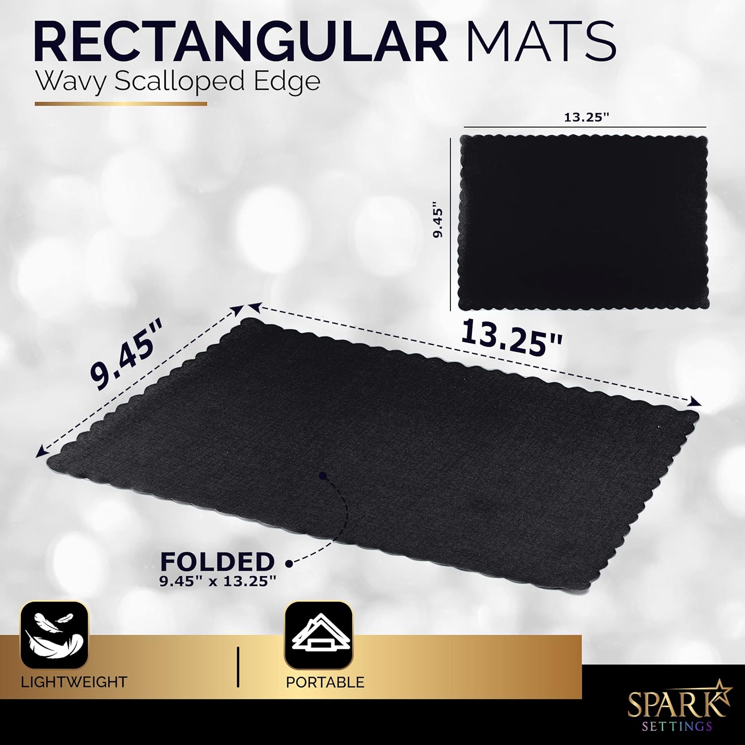 Mantel individual de papel desechable, manteles individuales negros con bordes festoneados, mantel individual de papel duradero para decoración de