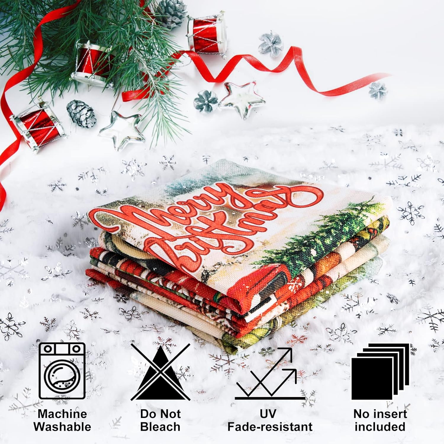 Lanpn Juego de 4 fundas de almohada lumbar vintage de 14 x 24 pulgadas, fundas de almohada decorativas largas retro de Papá Noel de 14 x 24 pulgadas