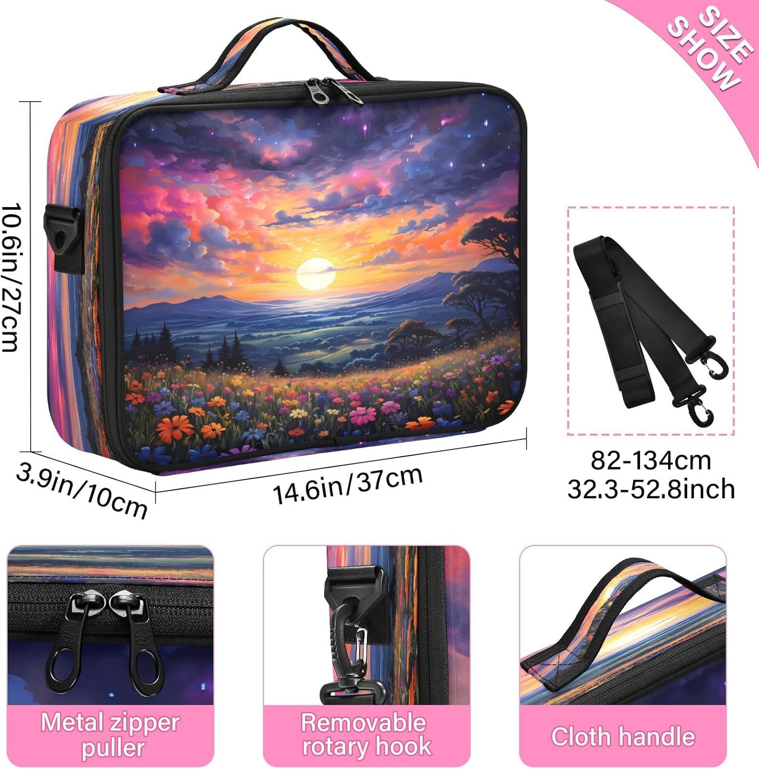 Sunset Prairie Flowers travel cosmetics bag toiletry bag travel toiletry bag for women makeup bag with compartments neceser de viaje para mujer men