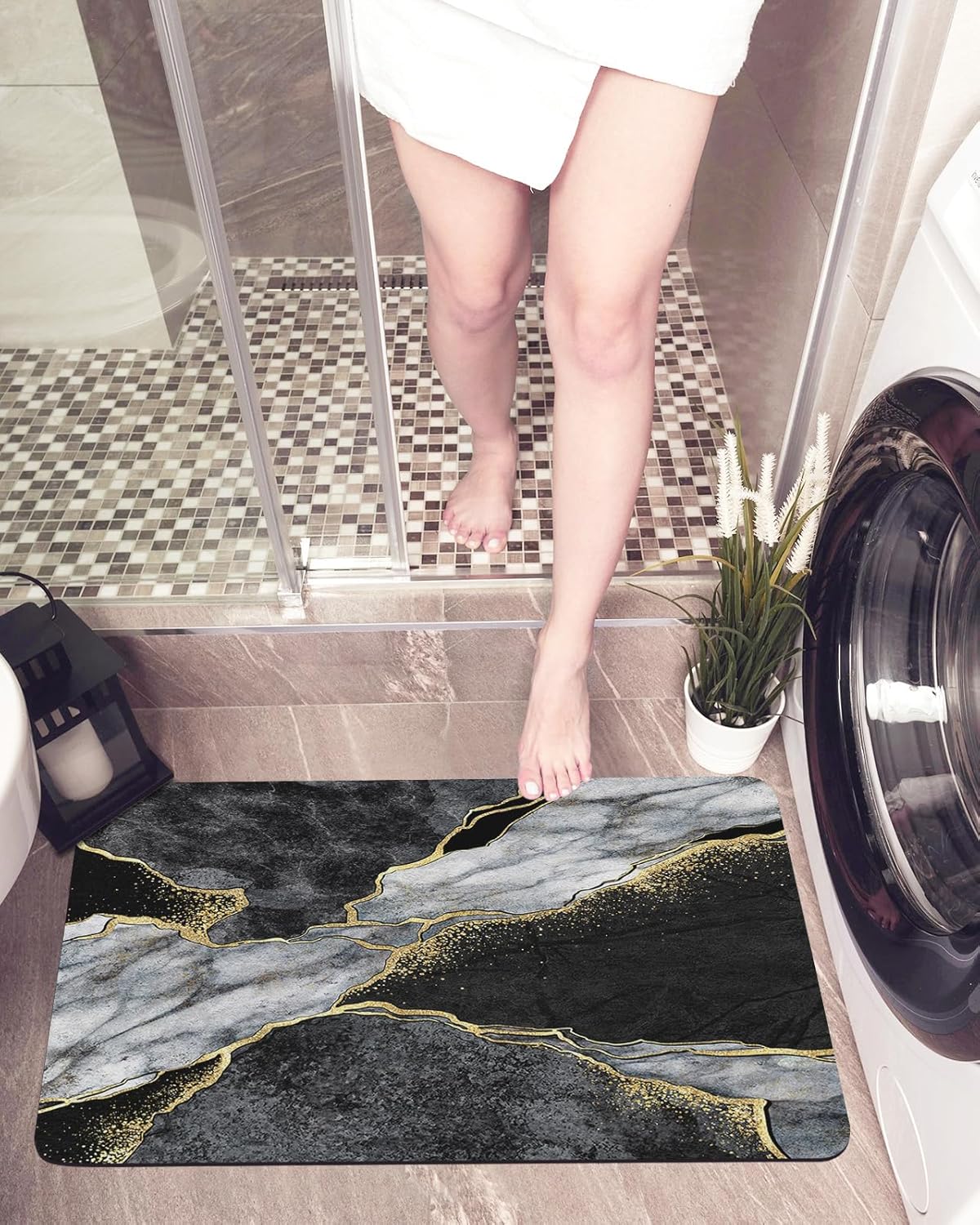 Alfombras de baño de mármol negro para baño, antideslizantes, lavables, súper absorbentes, de secado rápido, tapetes de baño de lujo con grietas