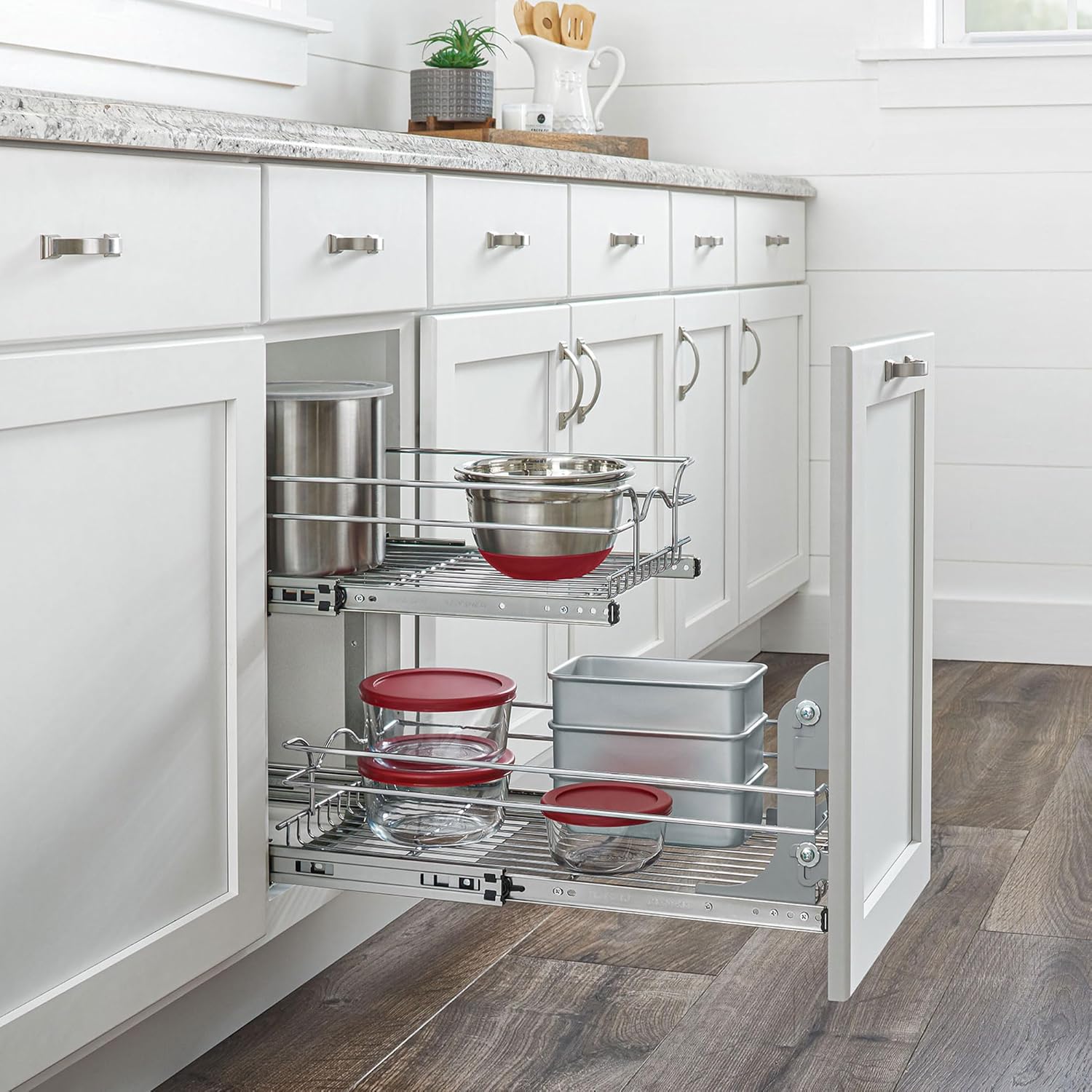 Rev-A-Shelf – Organizador de cocina de 2 niveles, cesta de alambre de almacenamiento en armario, cromo