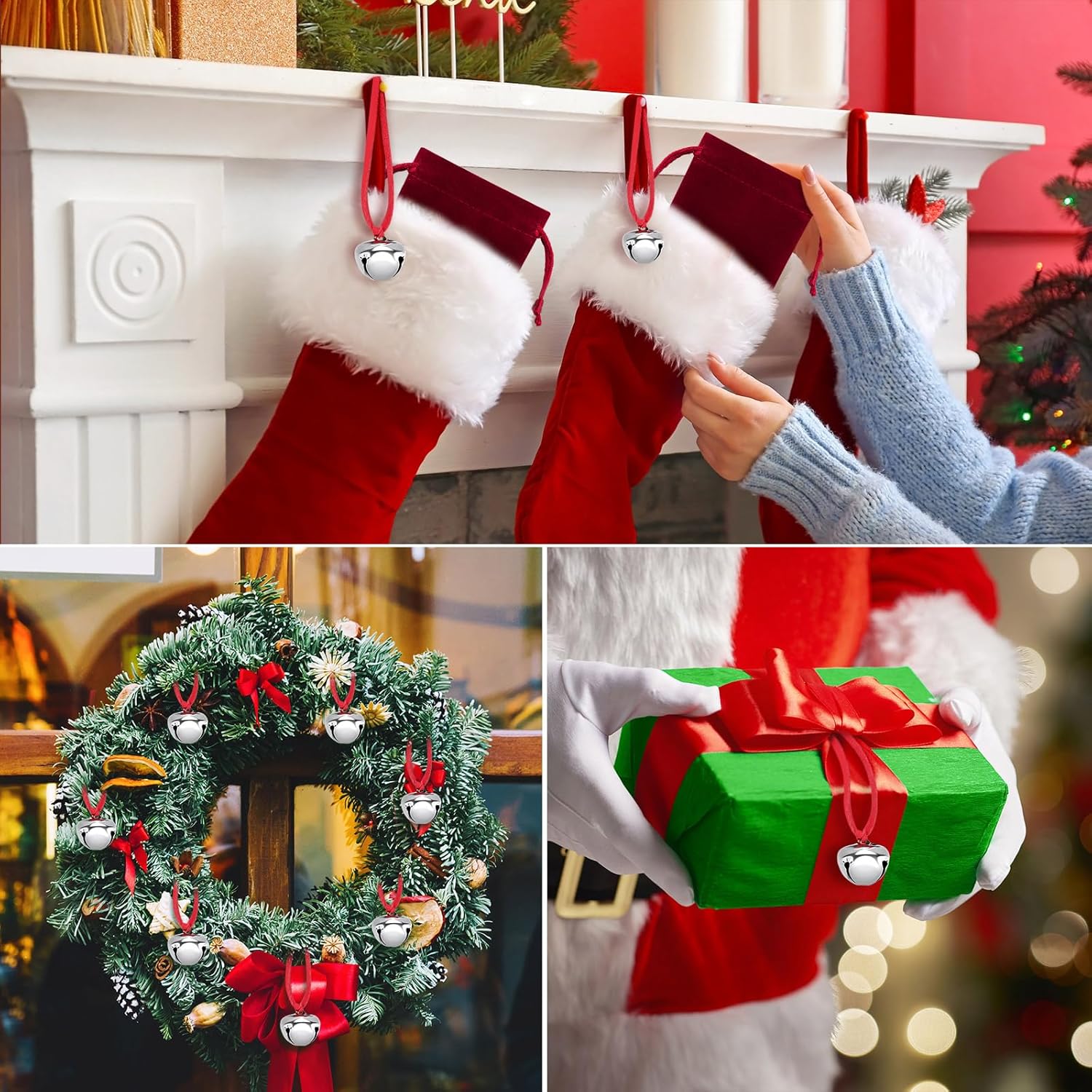 Juego de 36 campanas de trineo de Papá Noel polar, regalo de Navidad, campanas de reno, campanas de Navidad a granel, cordón de cuero de Navidad,