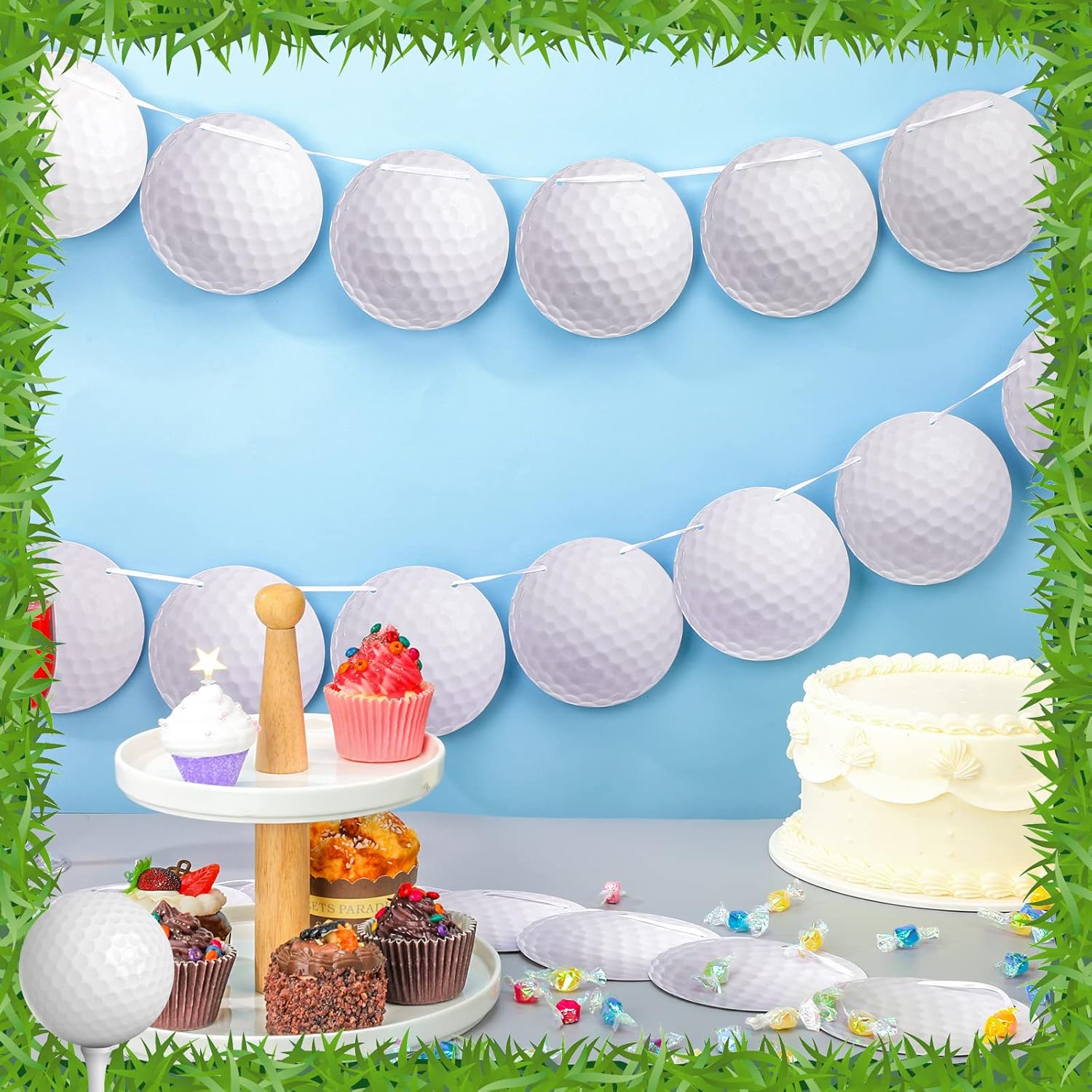 5 piezas de decoraciones de fiesta de golf, suministros de fiesta de golf, banderines de golf, banderines colgantes, guirnaldas de papel de golf