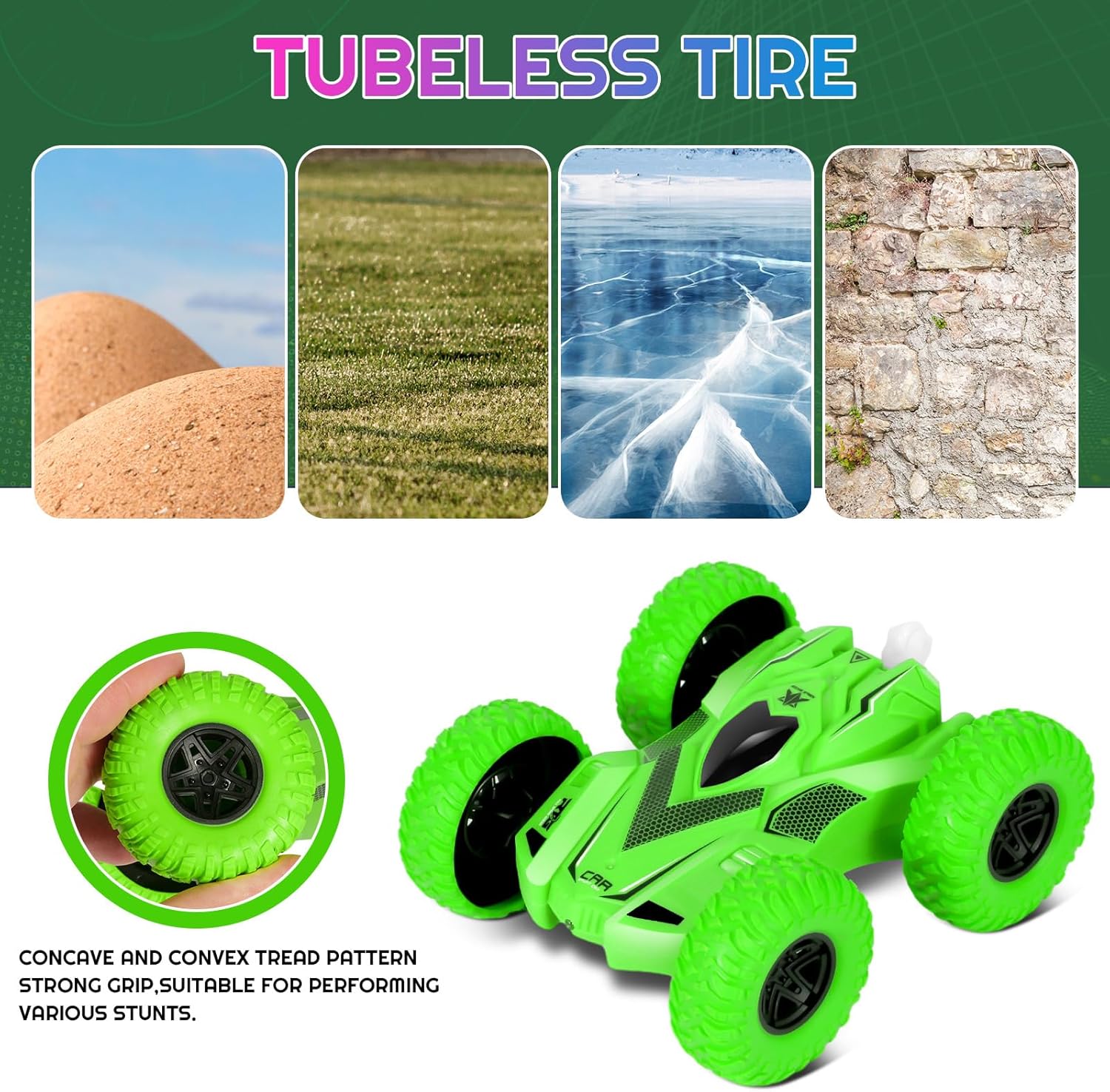 Autos de acrobacias a control remoto para niños de 6 años de edad, juguetes RC con luces 4WD 4WD 2.4Ghz de doble cara giratoria de 360 RC camión
