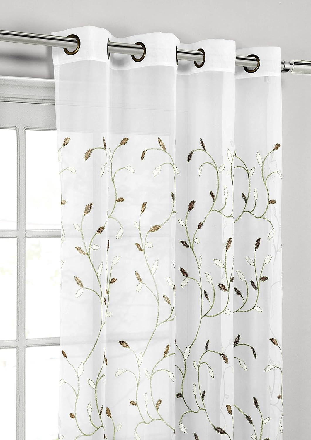 Creative Home Ideas Hojas onduladas, cortinas transparentes bordadas, incluye 1 panel de cortina de hojas, cortinas de ventana con ojales de metal,