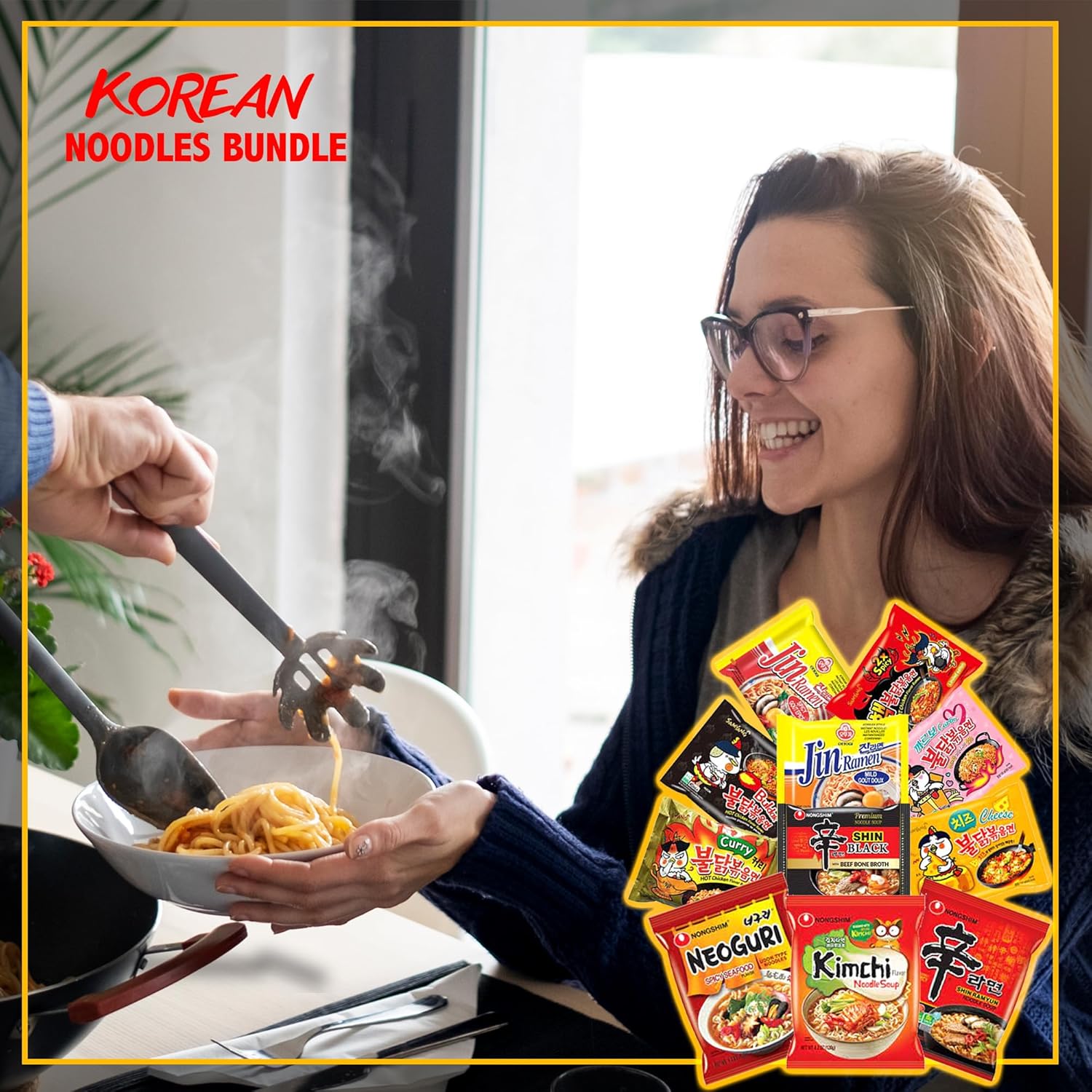 FOODIE BOXX Paquete variado de fideos ramen instantáneos coreanos con galletas y palillos (coreano)