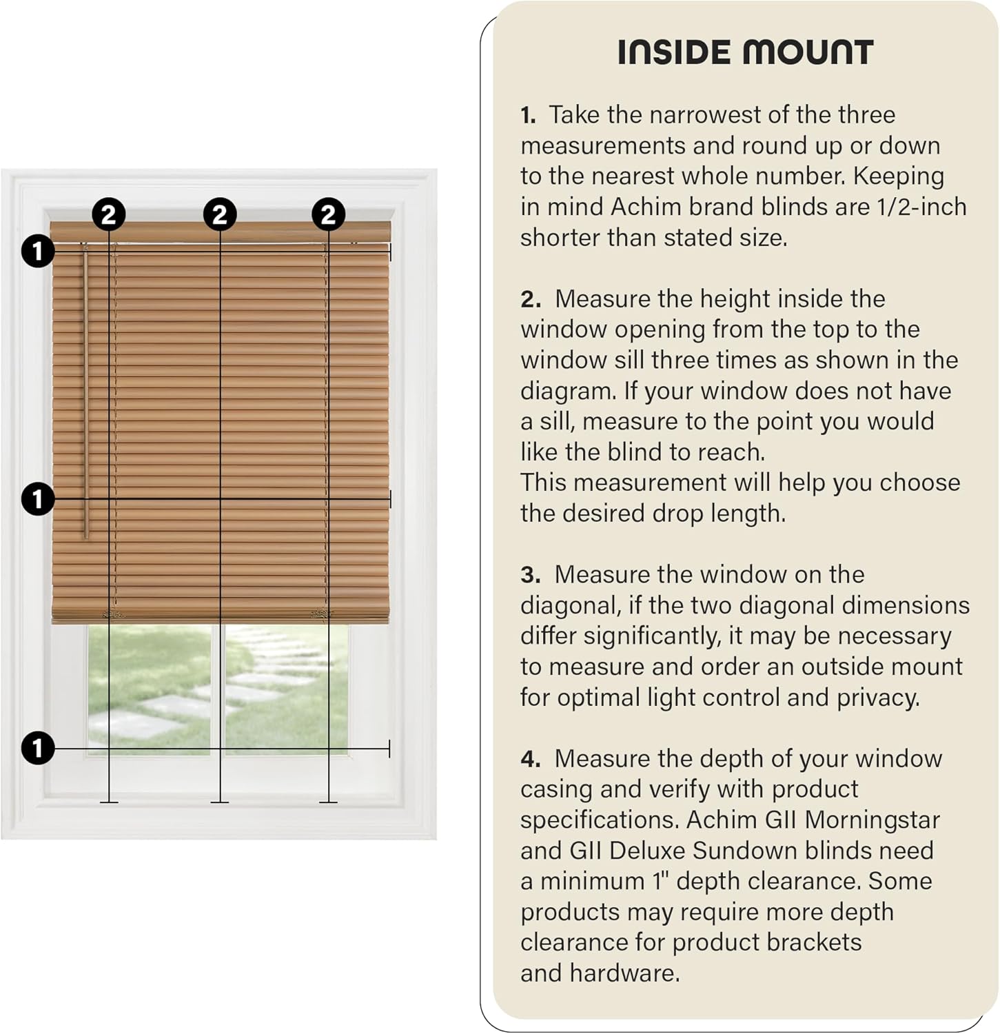 Achim Home Decor – Mini persiana inalámbrica con filtro de luz, 64 pulgadas de ancho, 64 pulgadas de largo, 1 pulgada de tamaño de listón, color