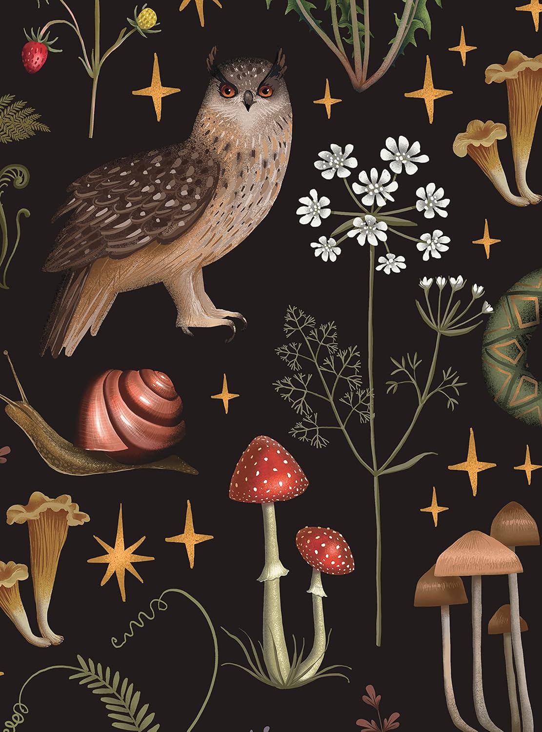 Papel pintado por encima de wainscott – Fondo oscuro Bosque Encantado Cuento de hadas – Hoja individual – 2 x 9 pies