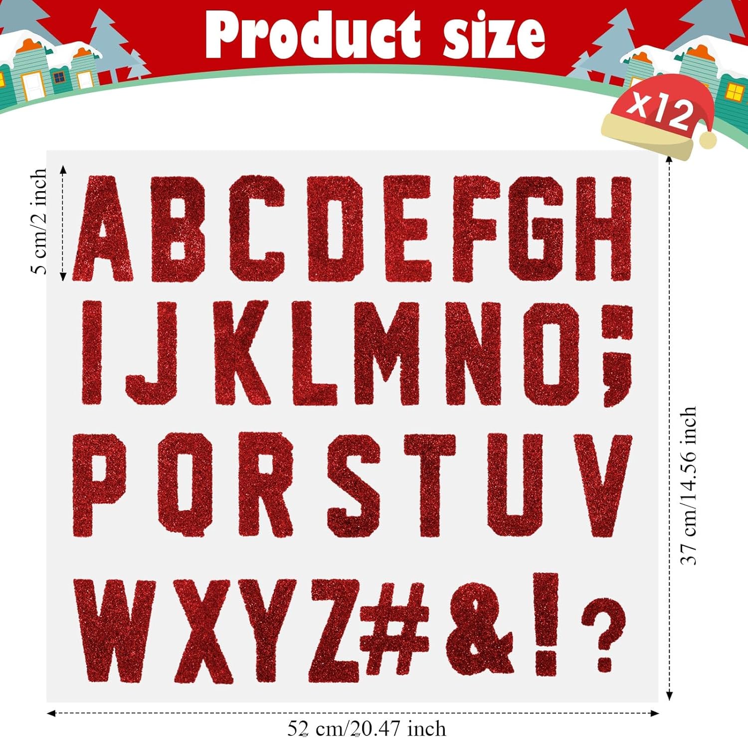 279 letras de graduación termo-adhesivas de 2 pulgadas A-Z, letras de transferencia, letras de medias de Navidad, letras para planchar en flocado,