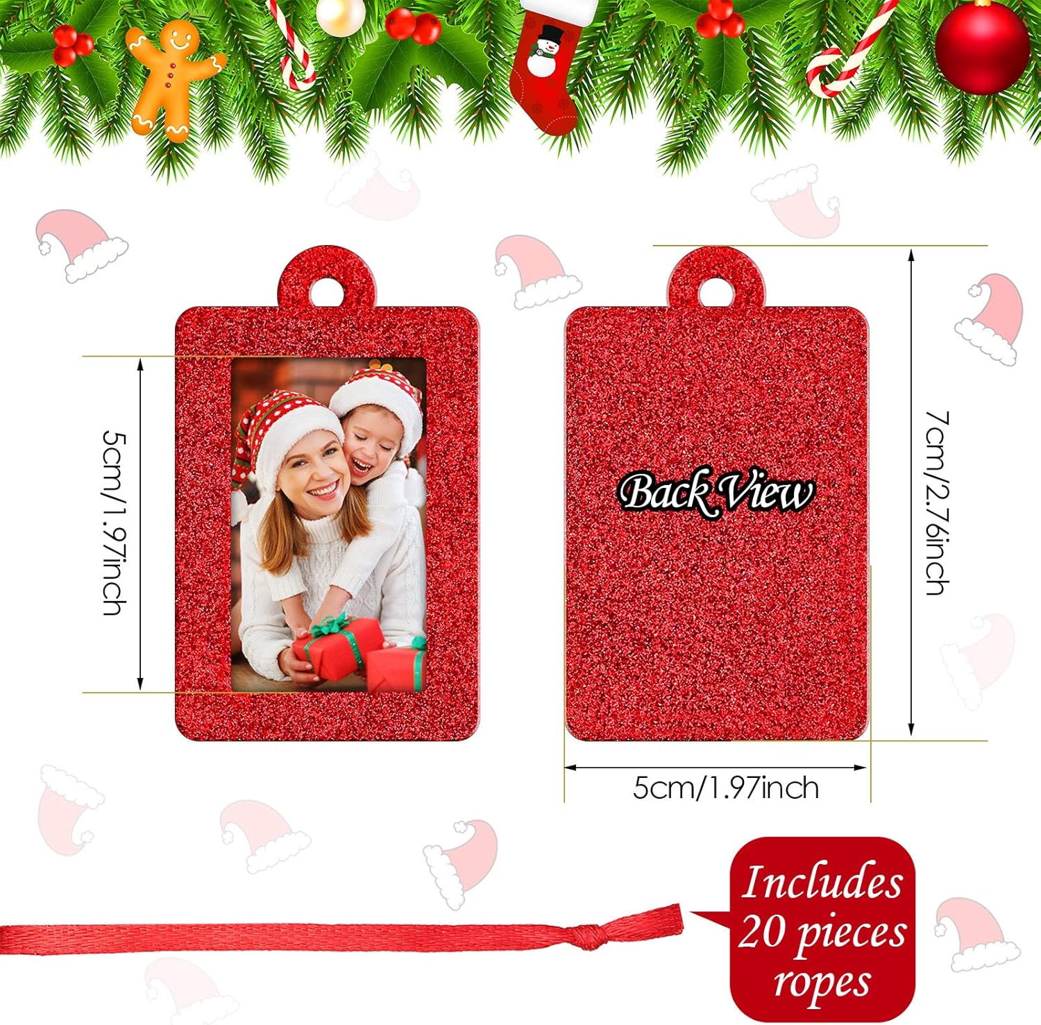 20 Pieces Christmas Photo Frames Ornament Mini Felt Hanging Picture Frame Small Picture Frame Christmas Tree Hanging Ornament for Family Xmas