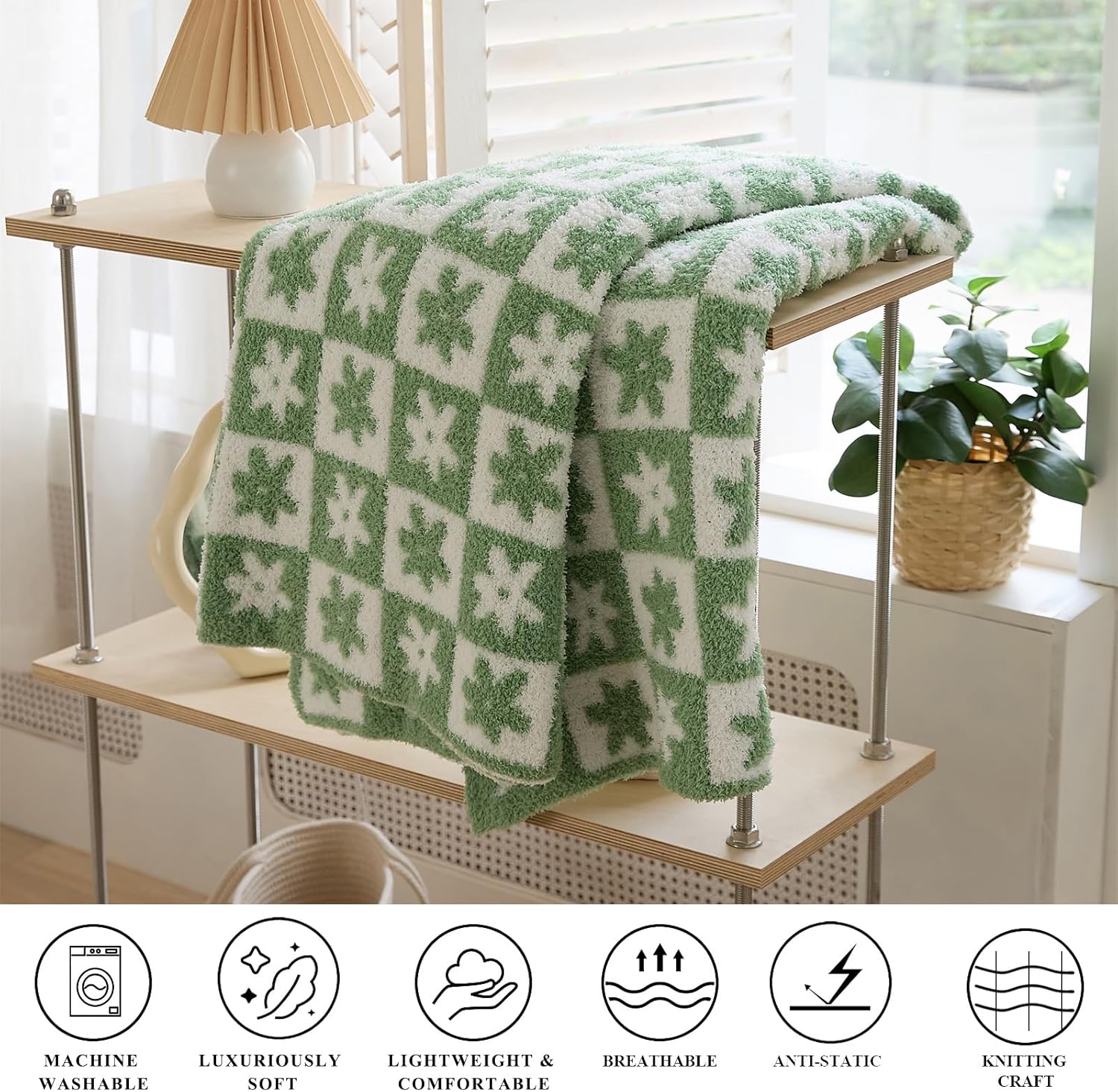 YIRUIO Manta reversible de microfibra a cuadros con estampado de margaritas y margaritas, de microfibra, súper suave, cálida, acogedora, mullida