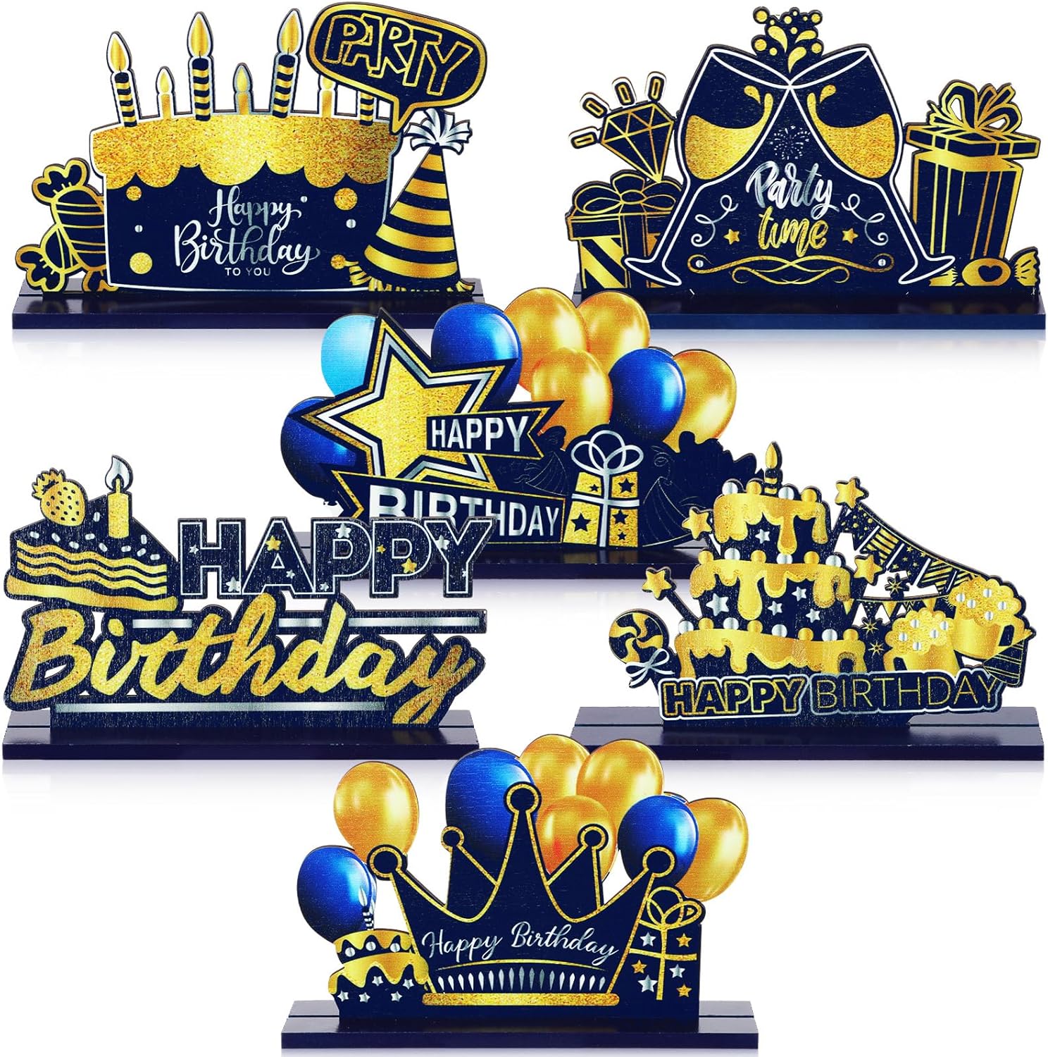 Leinuosen 6 piezas de centro de mesa de feliz cumpleaños negro para decoración de cumpleaños para mujeres, hombres y niños, cumpleaños, baby shower,
