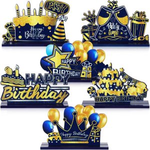 Leinuosen 6 piezas de centro de mesa de feliz cumpleaños negro para decoración de cumpleaños para mujeres, hombres y niños, cumpleaños, baby shower, Leinuosen 6 piezas de centro de mesa de feliz cumpleaños negro para decoración de cumpleaños para mujeres, hombres y niños, cumpleaños, baby shower,