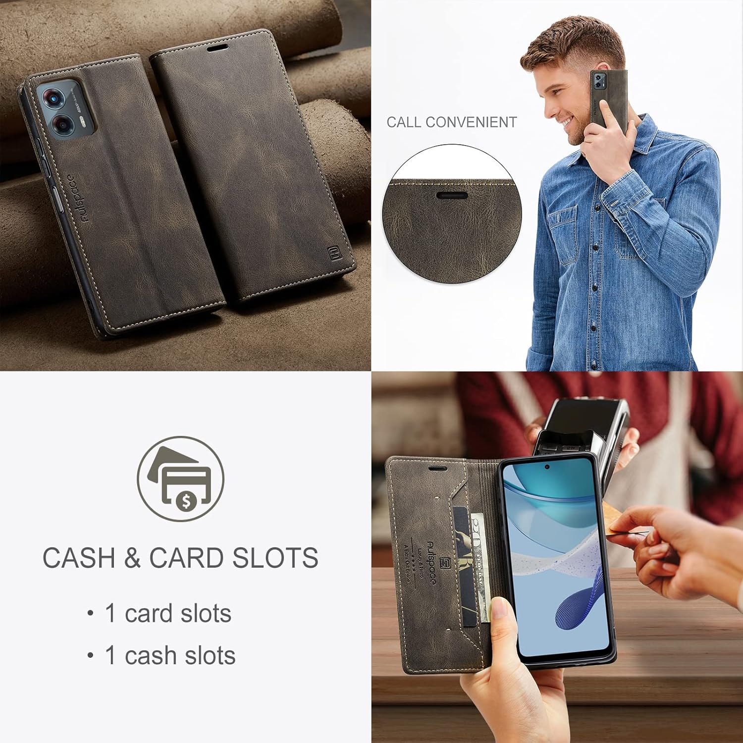 Hongxinyu Funda tipo cartera para Motorola G 5G 2023, funda de piel sintética con tapa para tarjetero, ranura para efectivo, bloqueo RFID, función