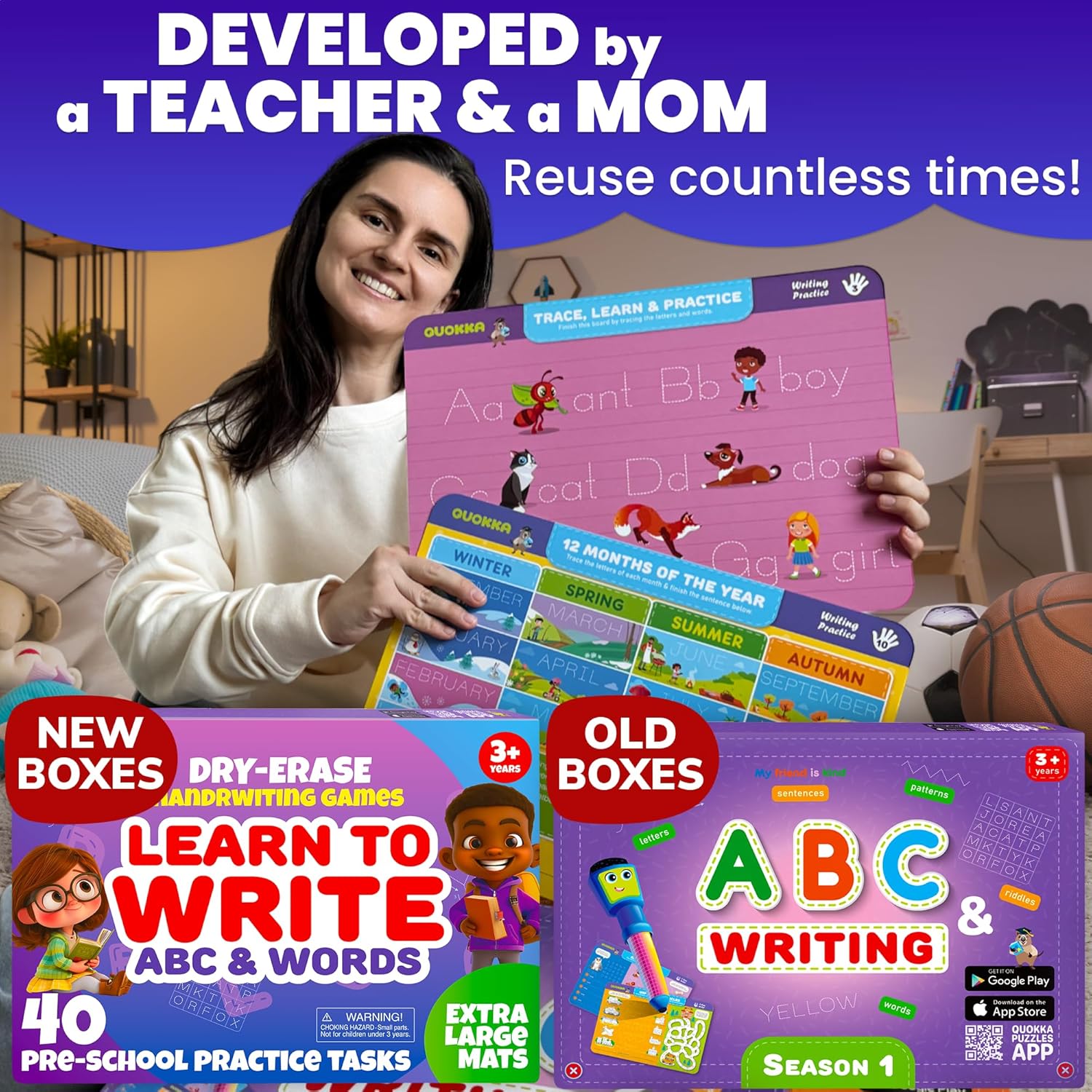 Juego de 2 libros ocupados para práctica de escritura a mano para niños  Aprende a escribir para niños pequeños de 3, 4, 5 años, 24 tareas, 4