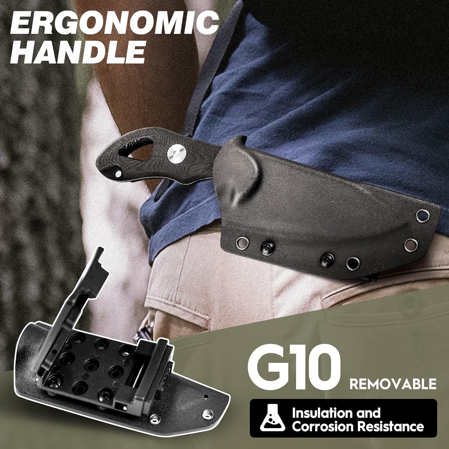 ZUNE LOTOO Cuchillo táctico de hoja fija para hombres de grado militar, 8.27 pulgadas, cuchillo de caza táctico de supervivencia recto de acero D2