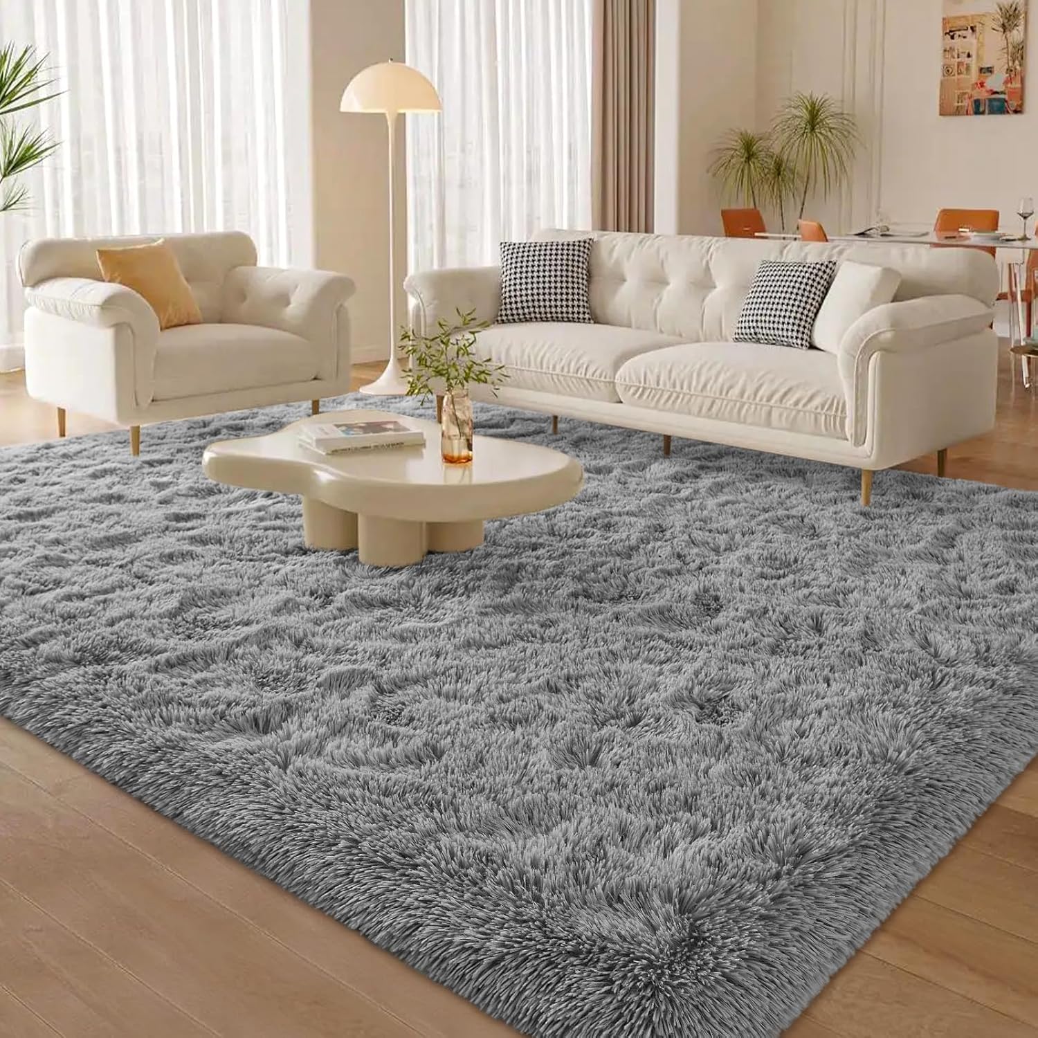Jocovieh Alfombras grises suaves para dormitorio, alfombras esponjosas de 5 x 7 pies, alfombras modernas de felpa para sala de estar, habitación de